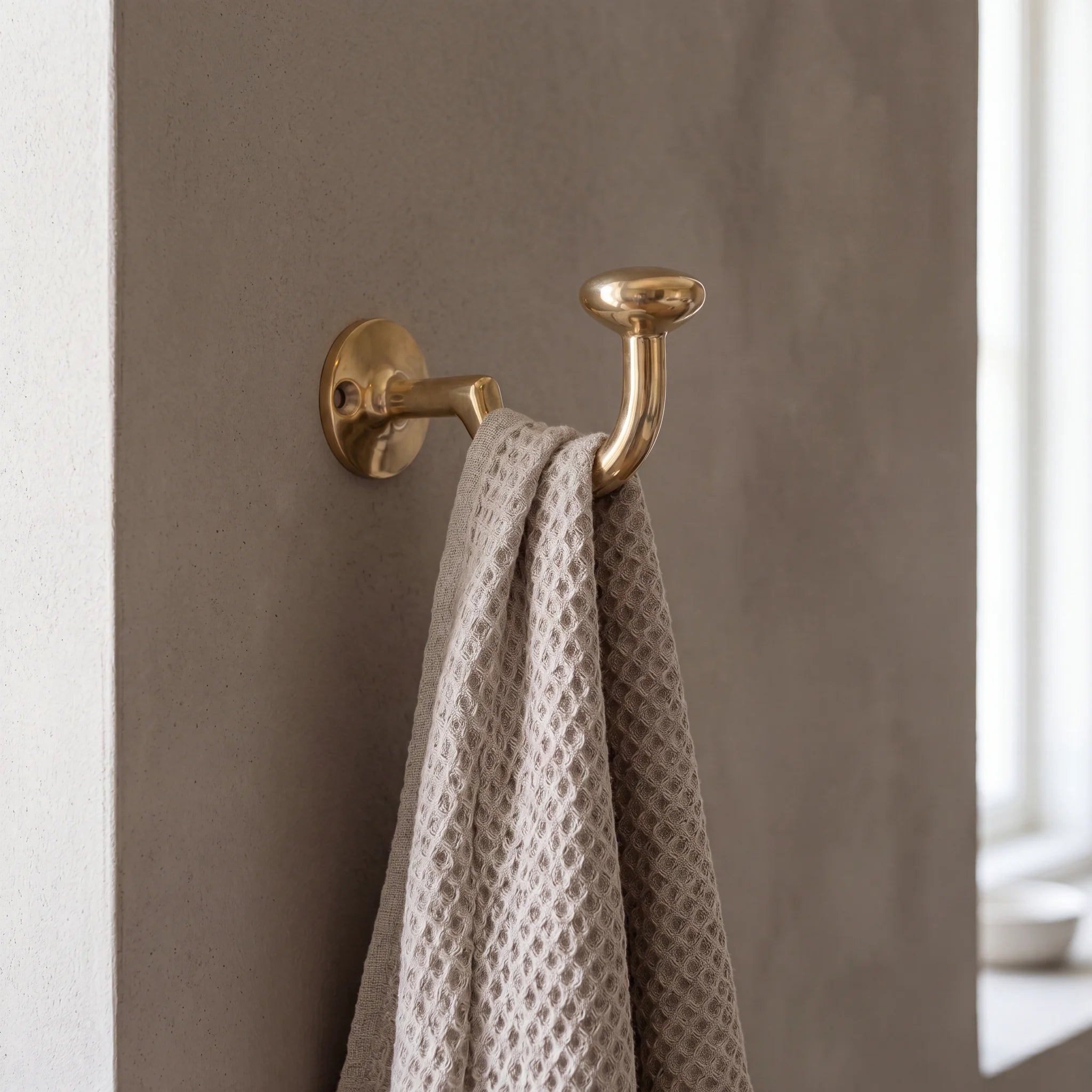 Solid Unlacquered Brass Round Wall Hook