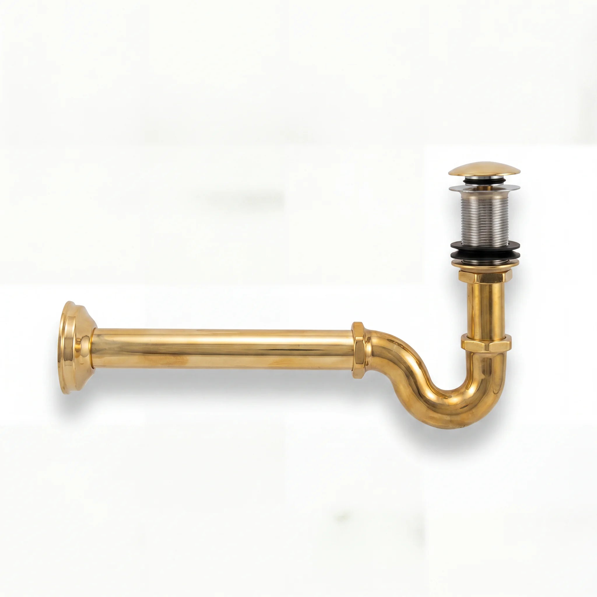Solid Unlacquered Brass P-Trap & Push-Up Pop-Up Drain