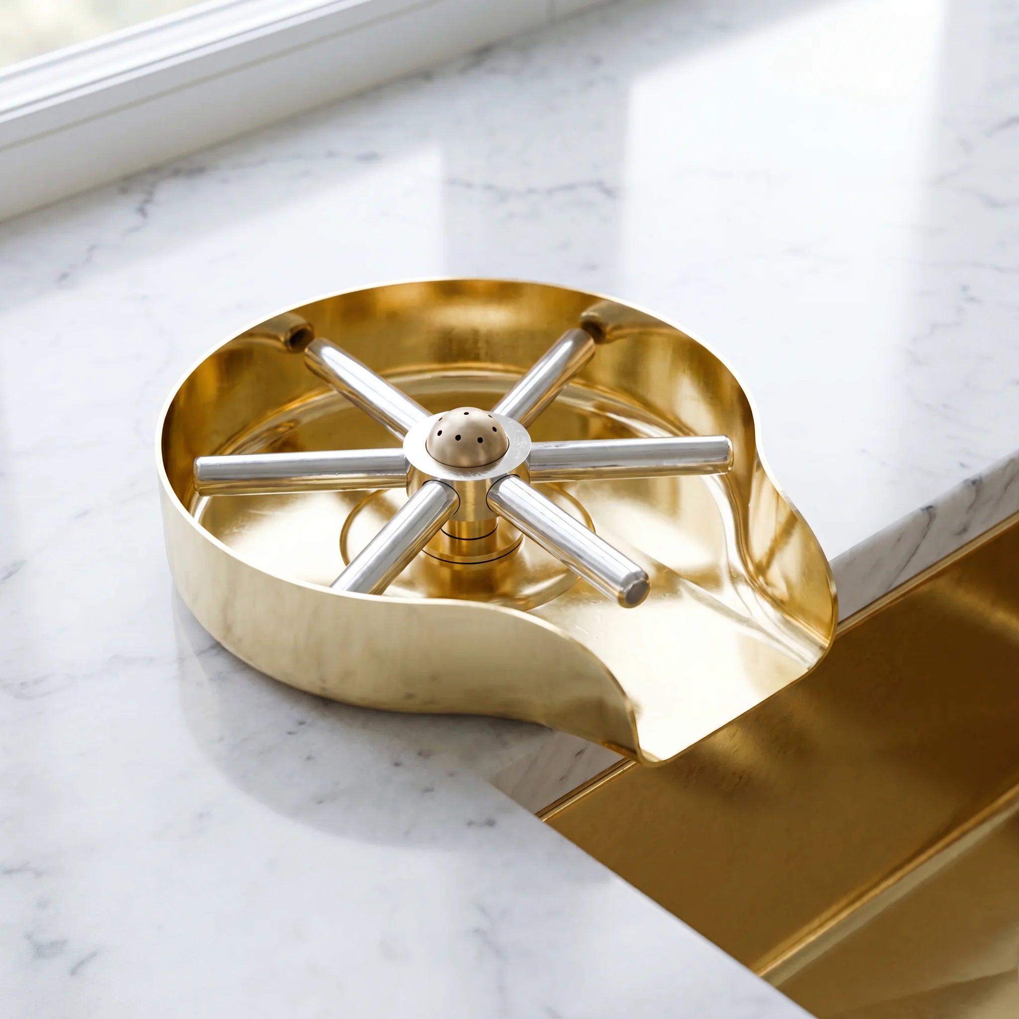 Solid Unlacquered Brass Glass Rinser for Kitchen Sinks