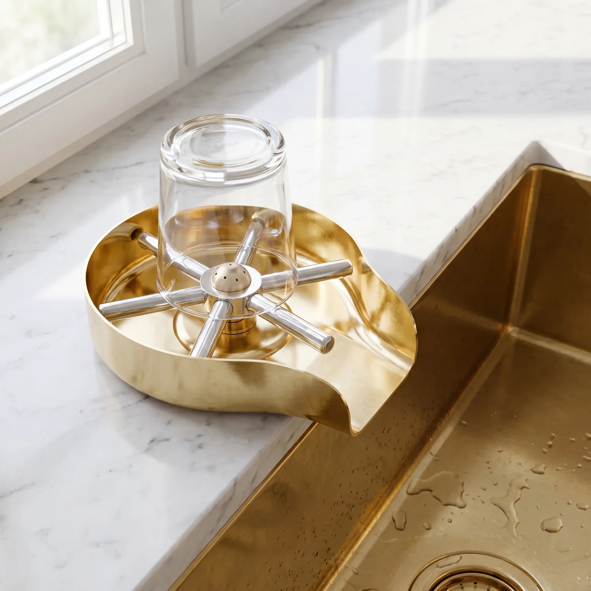 Solid Unlacquered Brass Glass Rinser for Kitchen Sinks