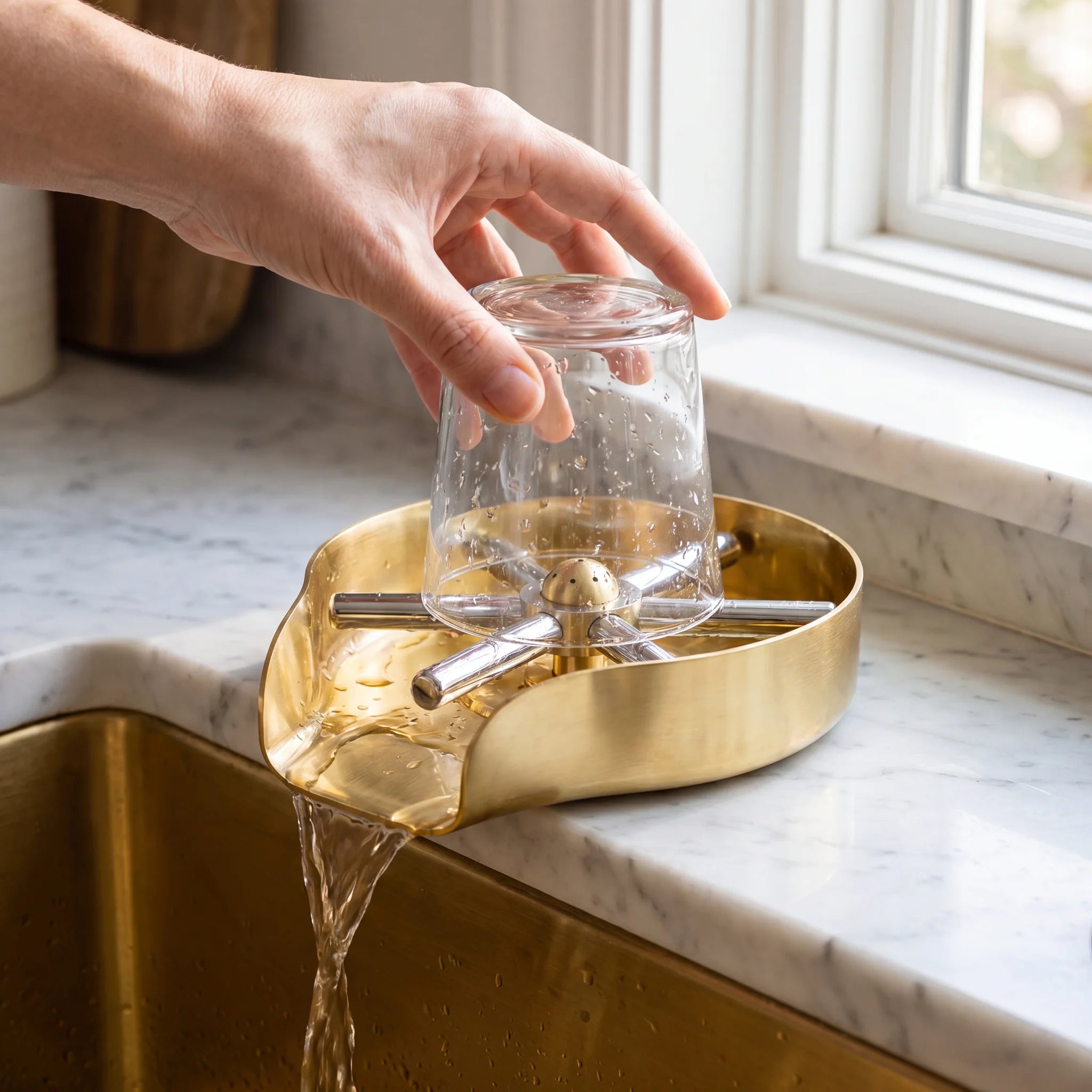 Solid Unlacquered Brass Glass Rinser for Kitchen Sinks