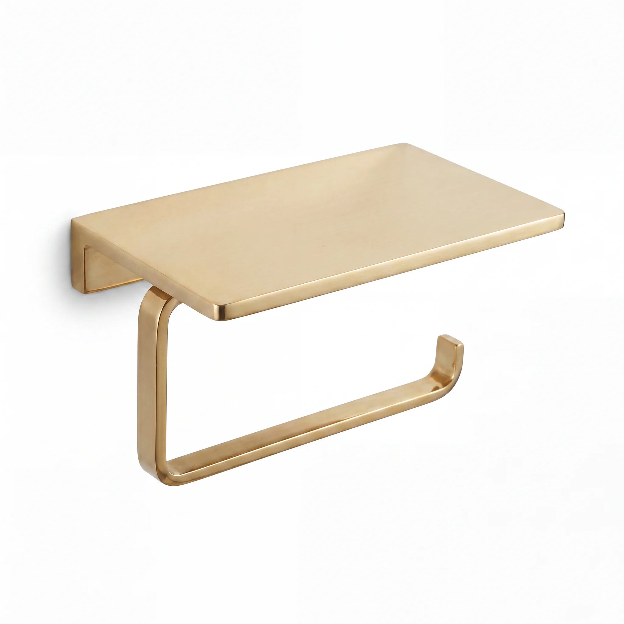 Solid Unlacquered Brass Toilet Paper Holder with Shelf