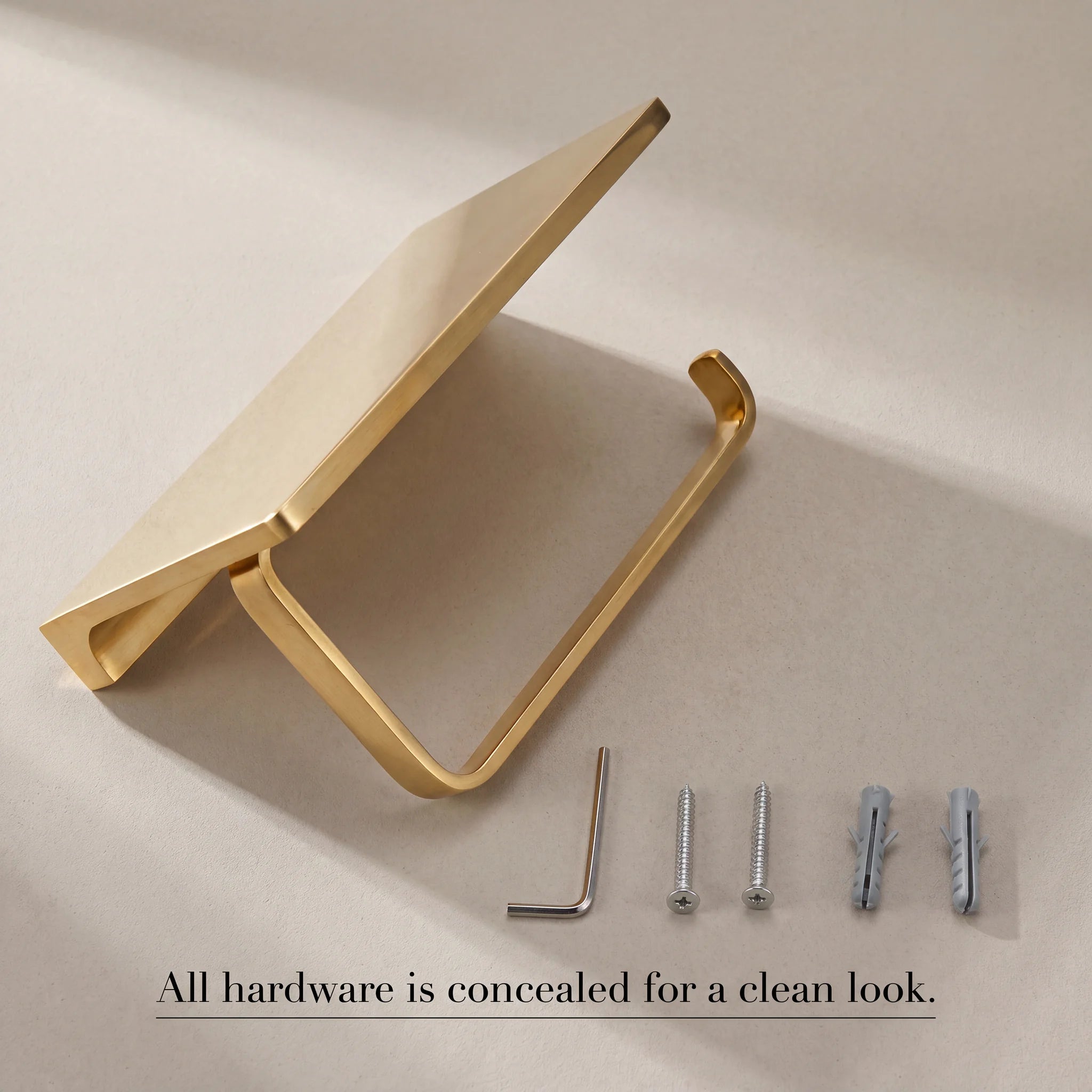 Solid Unlacquered Brass Toilet Paper Holder with Shelf