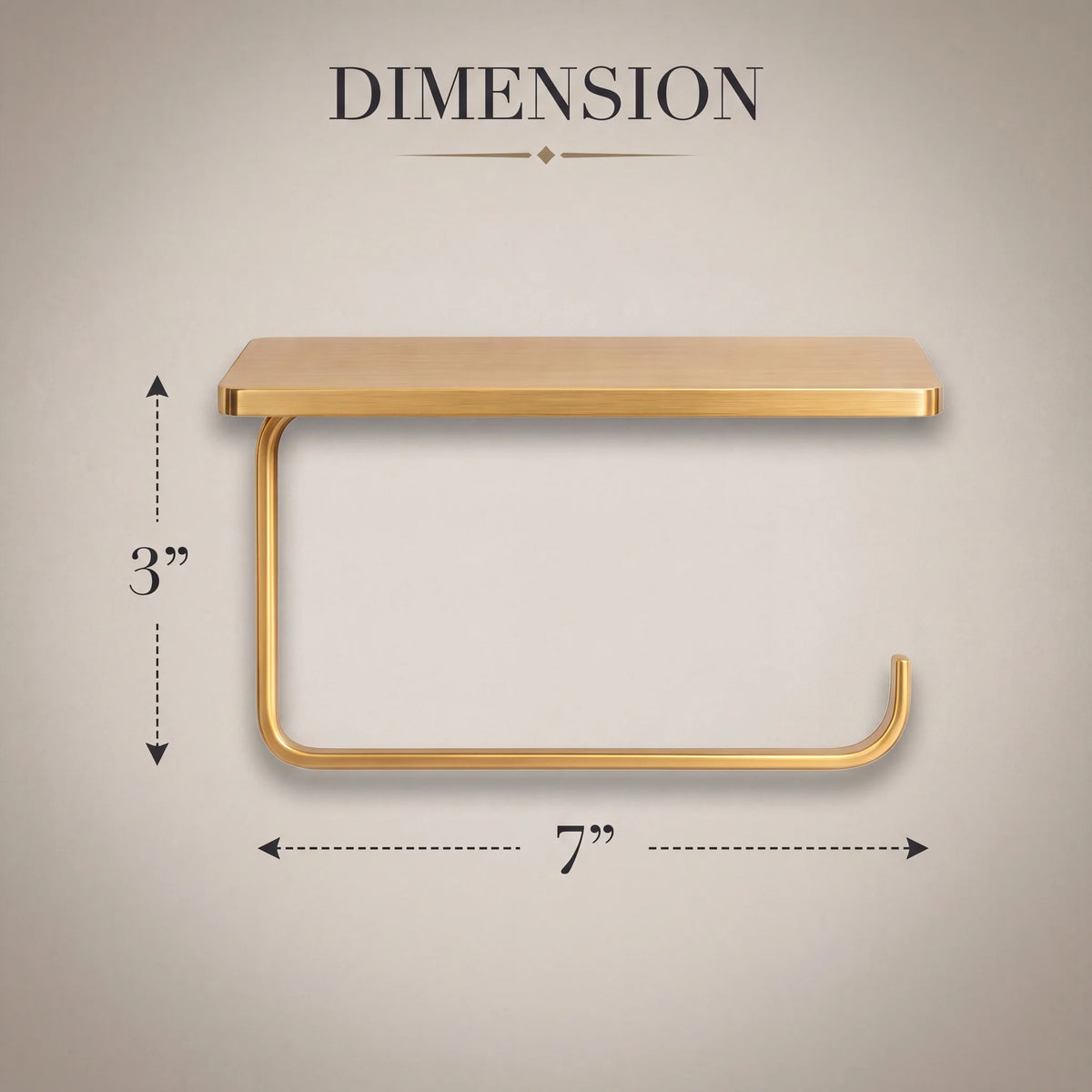 Solid Unlacquered Brass Toilet Paper Holder with Shelf technical document 1