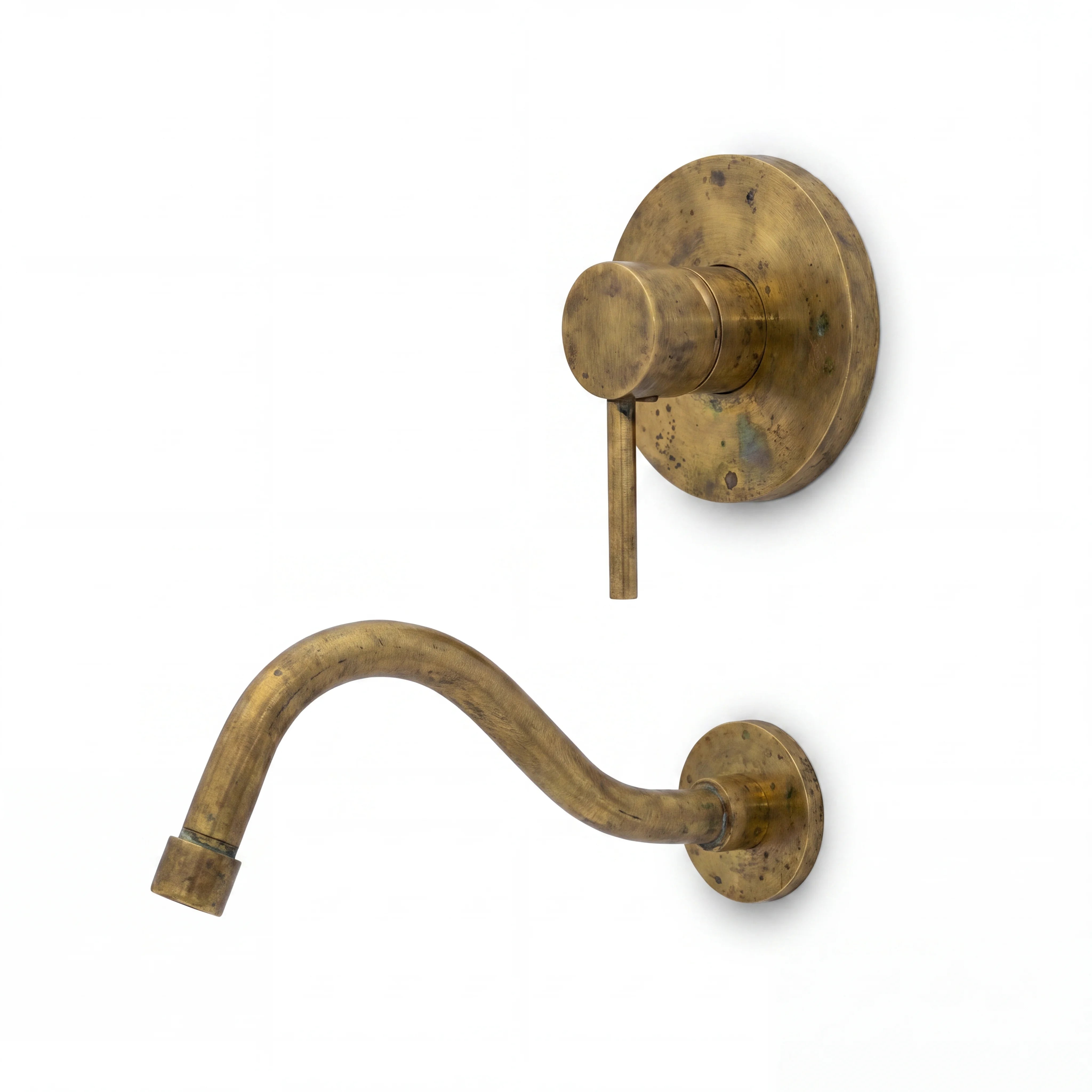 Antique Brass Wall Mounted Tub Filler with S-Spout