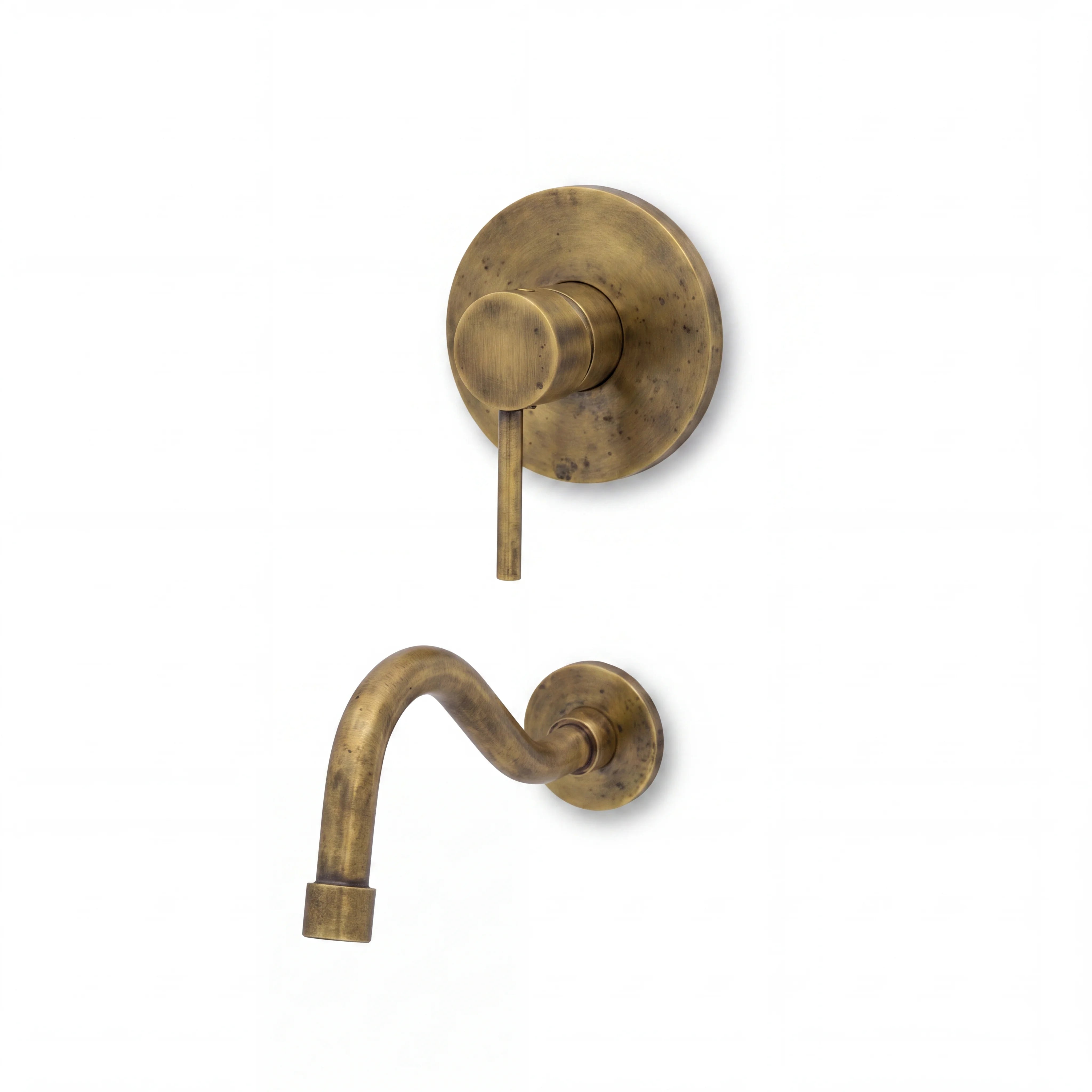 Antique Brass Wall Mounted Tub Filler with S-Spout