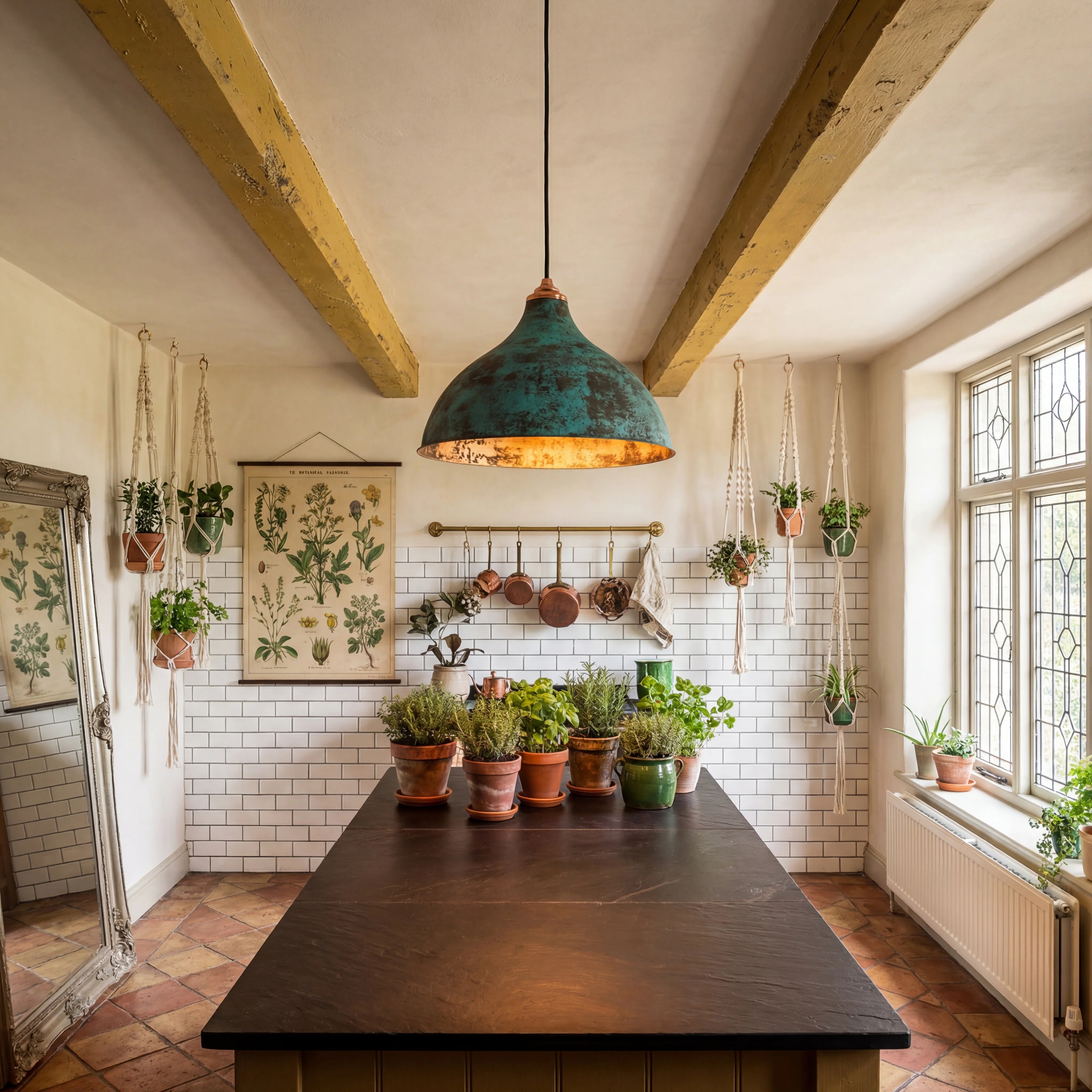 Teal Antique Copper Pendant Lamp