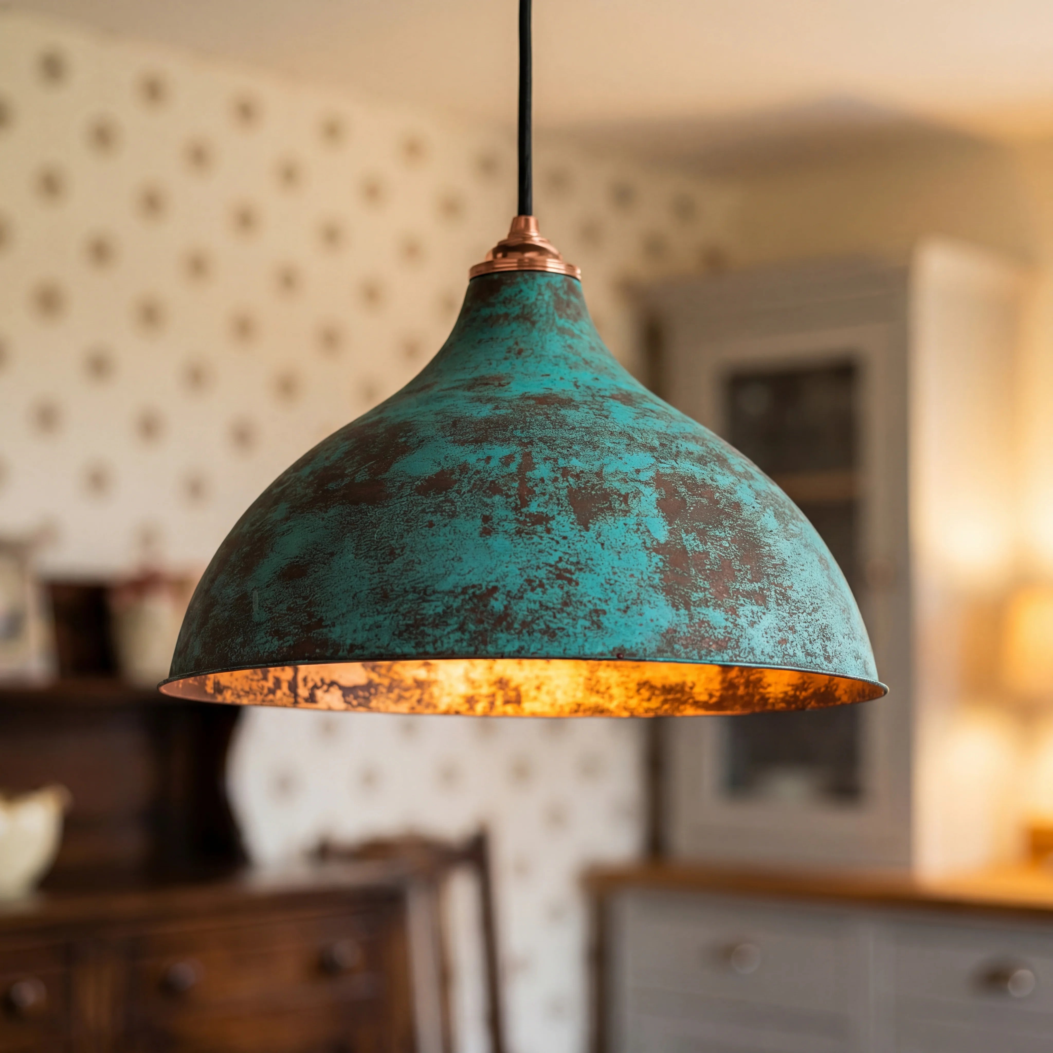 Teal Antique Copper Pendant Lamp