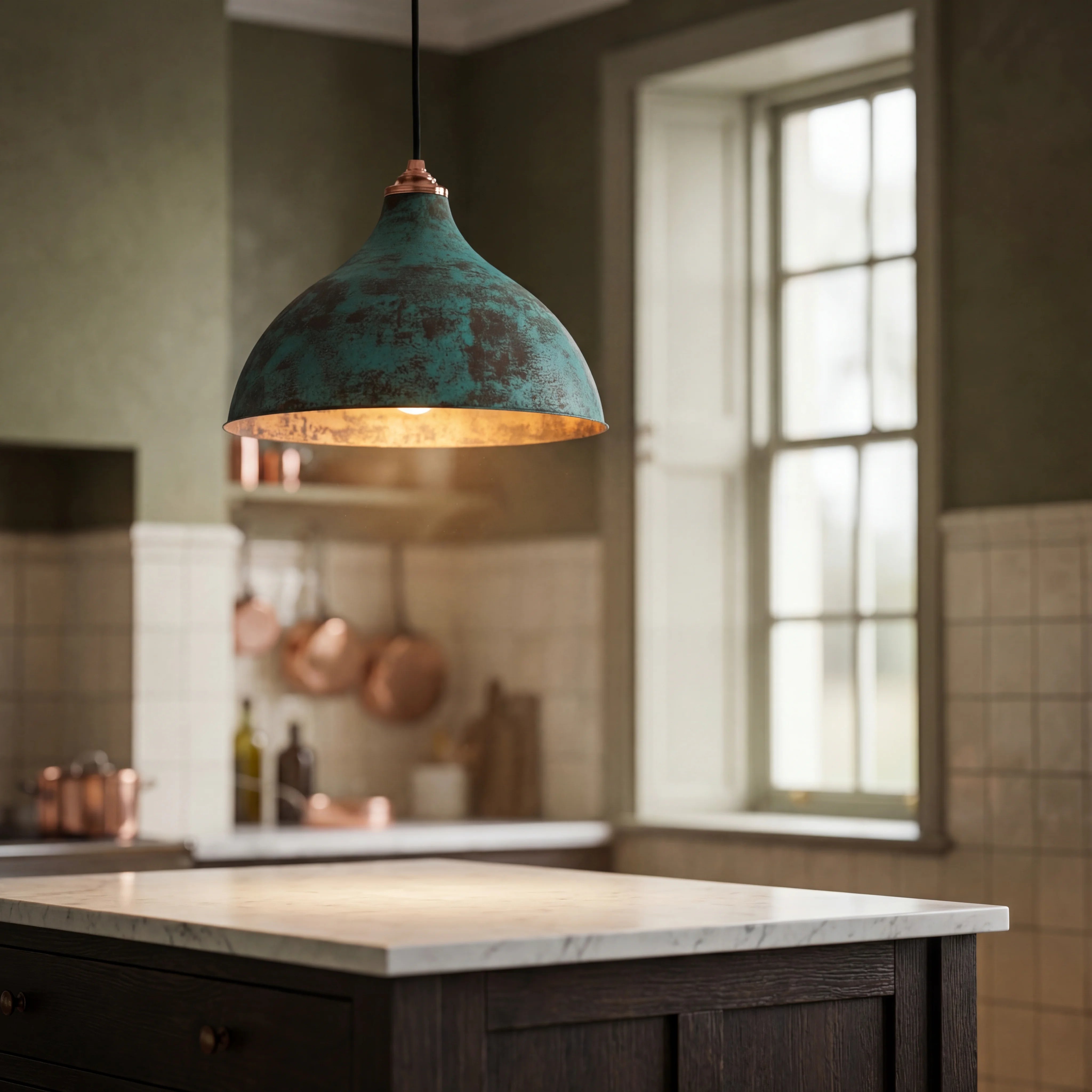 Teal Antique Copper Pendant Lamp
