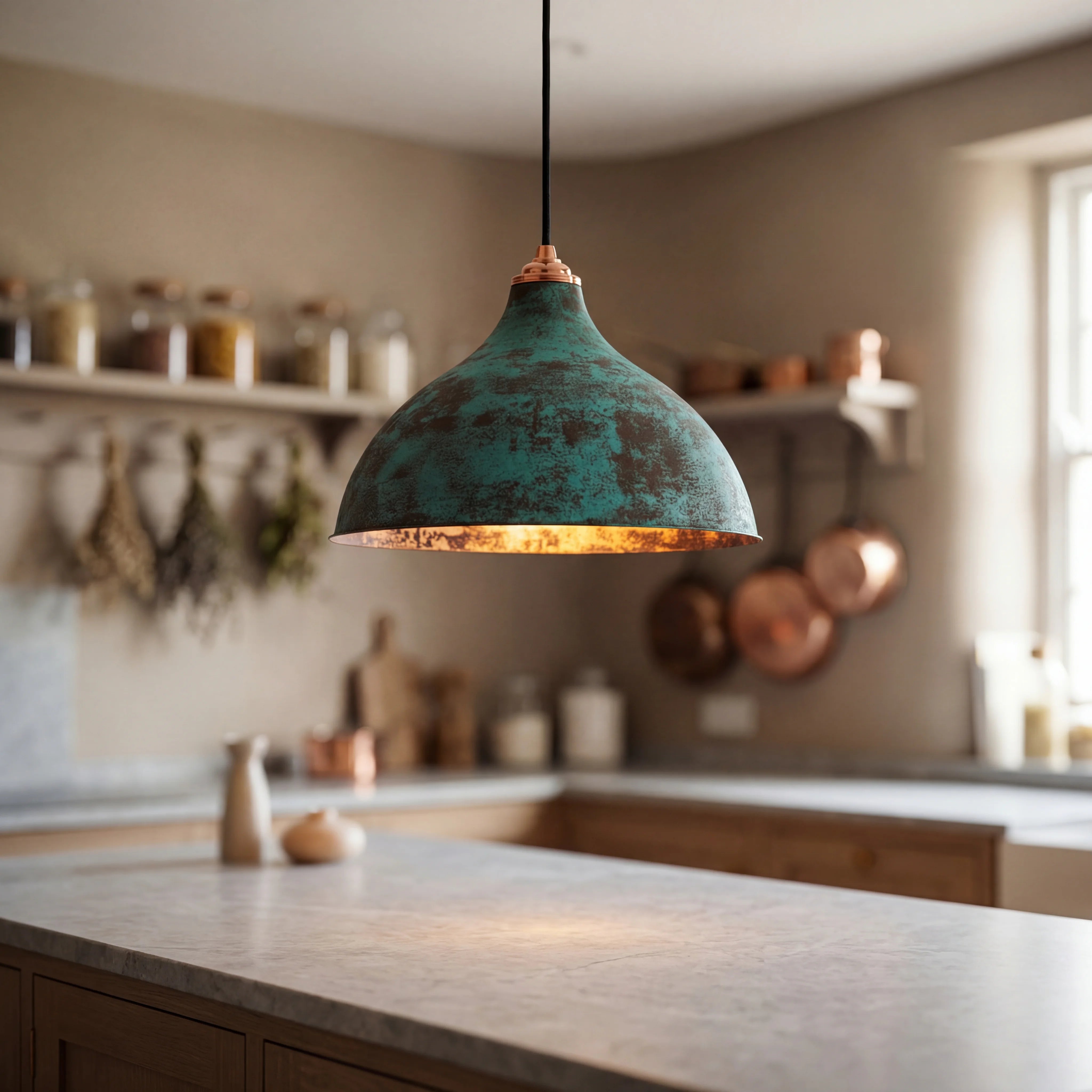 Teal Antique Copper Pendant Lamp