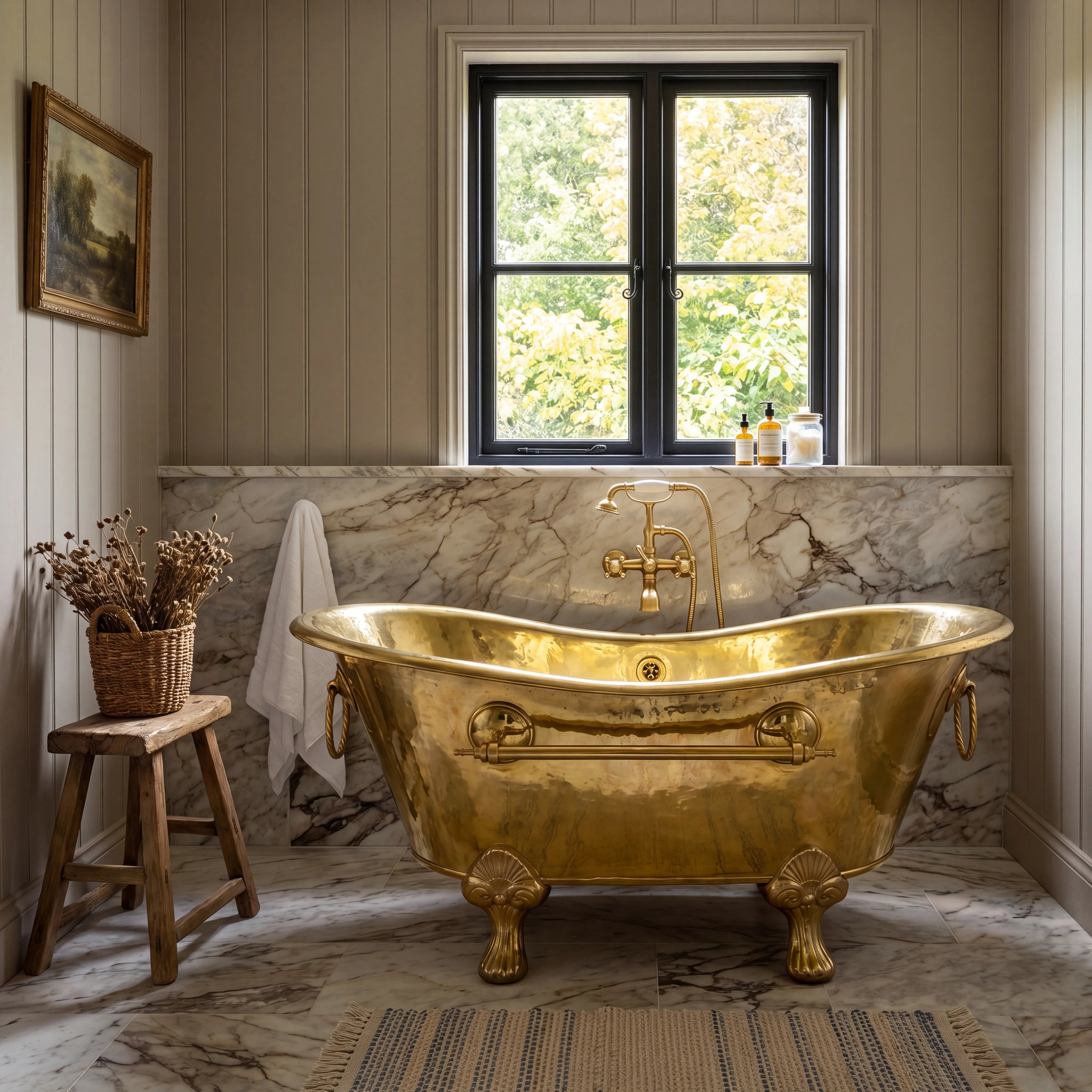 Brass Clawfoot Bathtub with Rope Handles