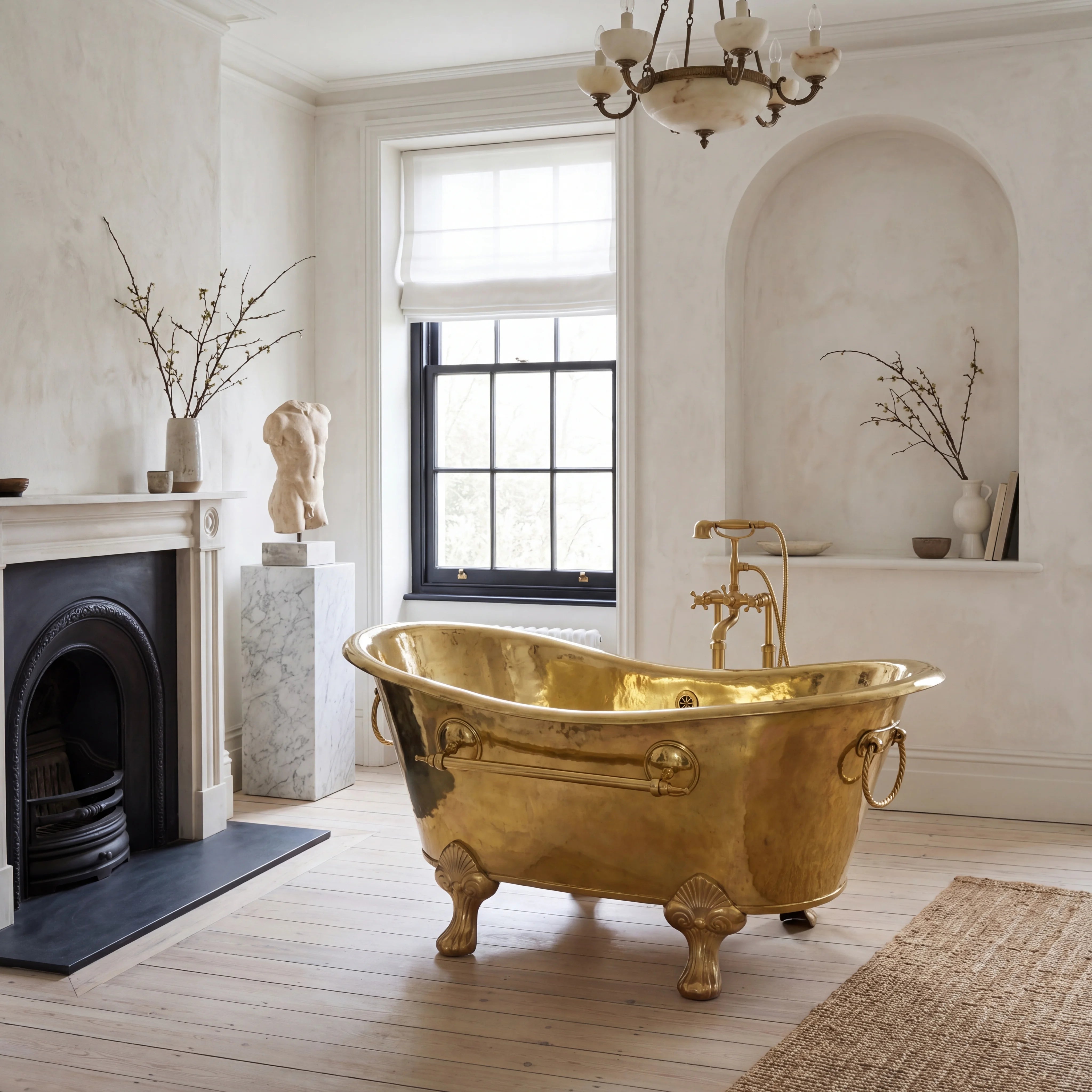 Brass Clawfoot Bathtub with Rope Handles