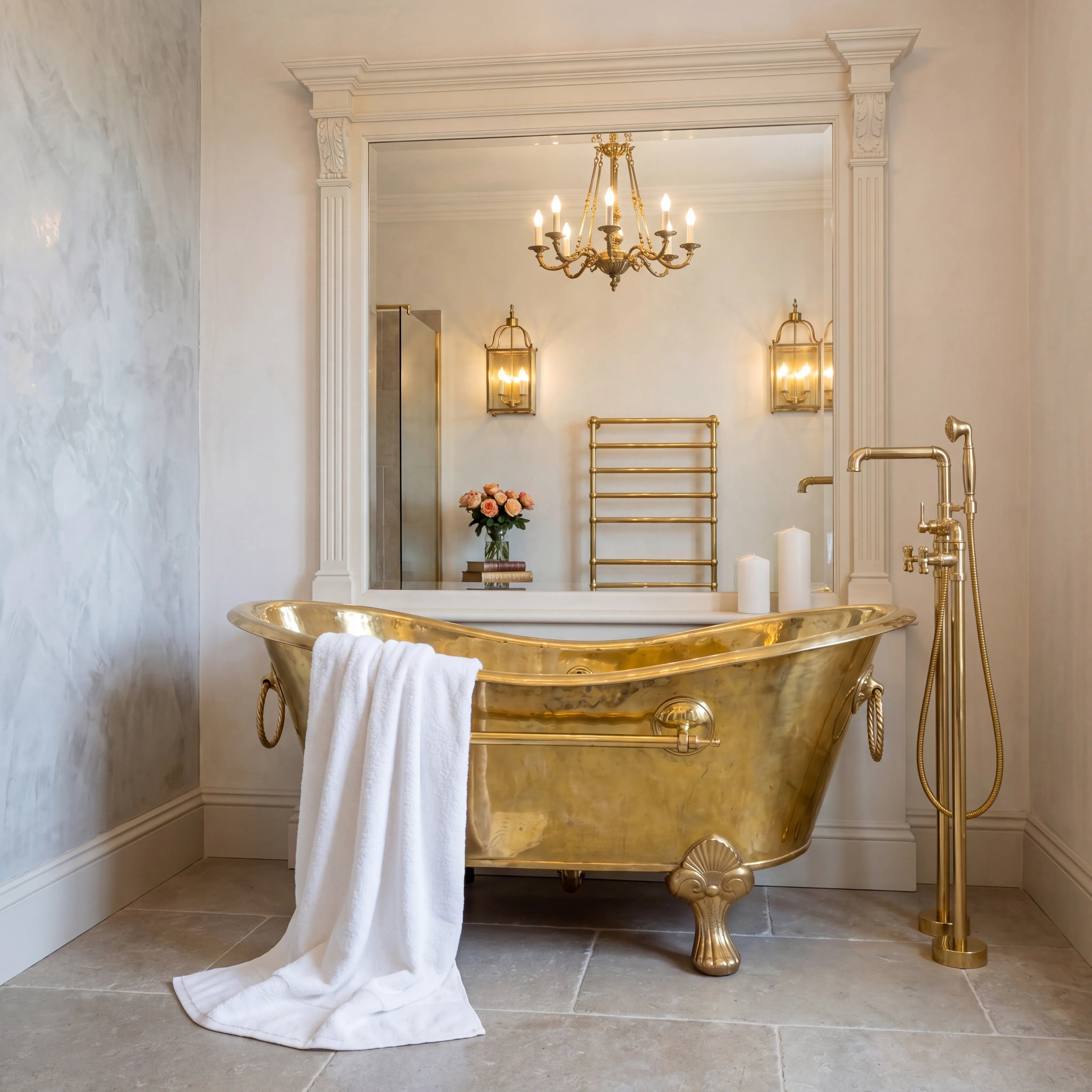 Brass Clawfoot Bathtub with Rope Handles