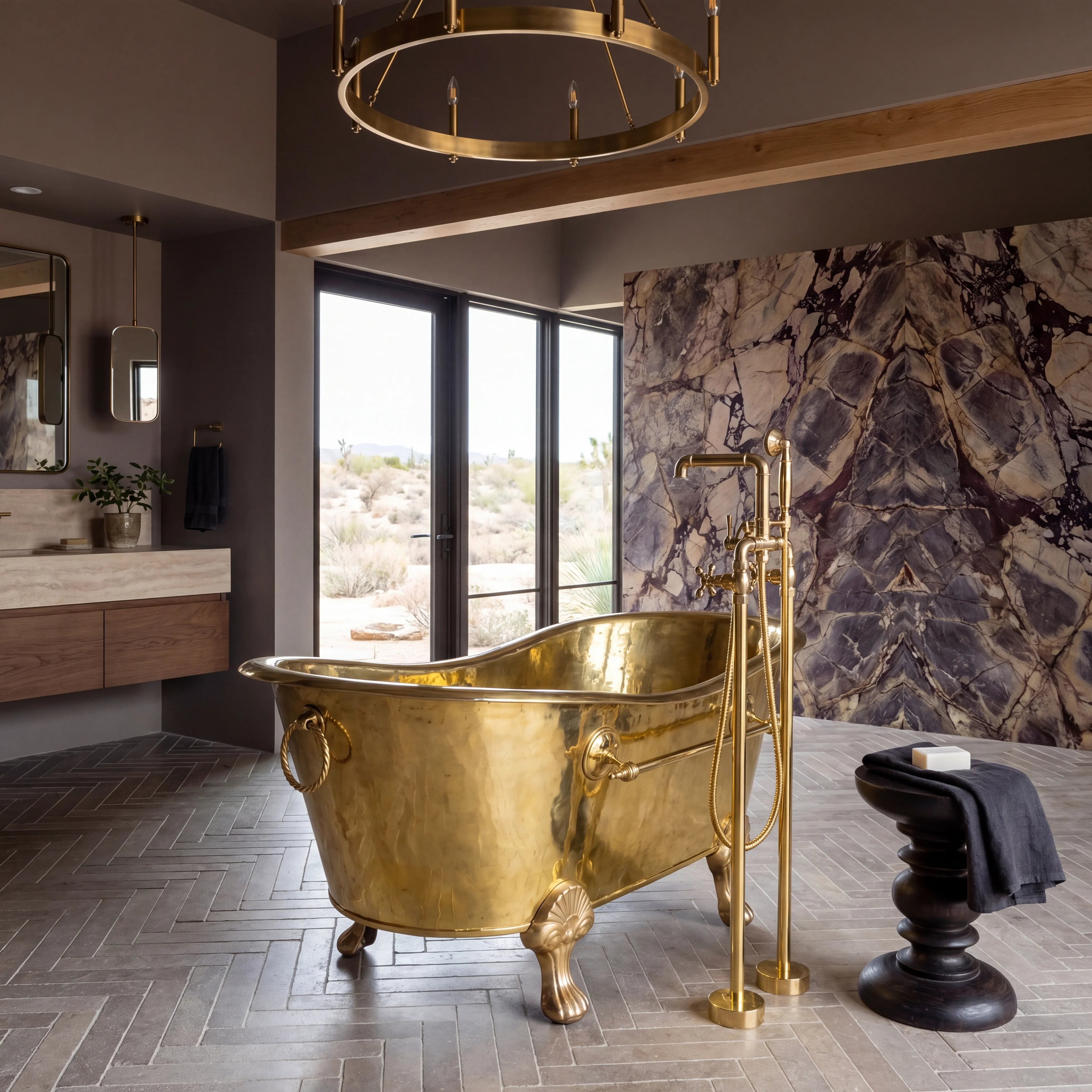Brass Clawfoot Bathtub with Rope Handles