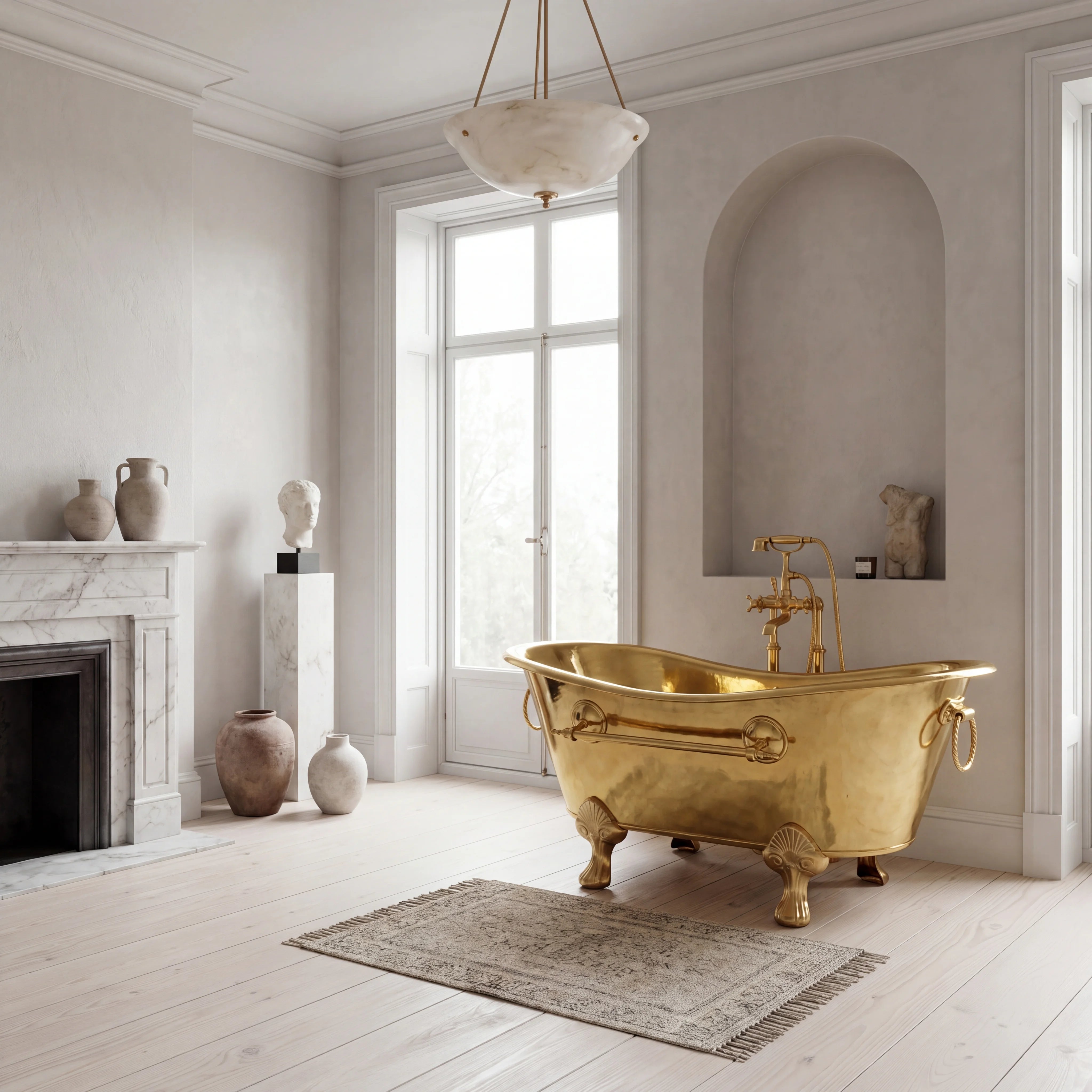 Brass Clawfoot Bathtub with Rope Handles