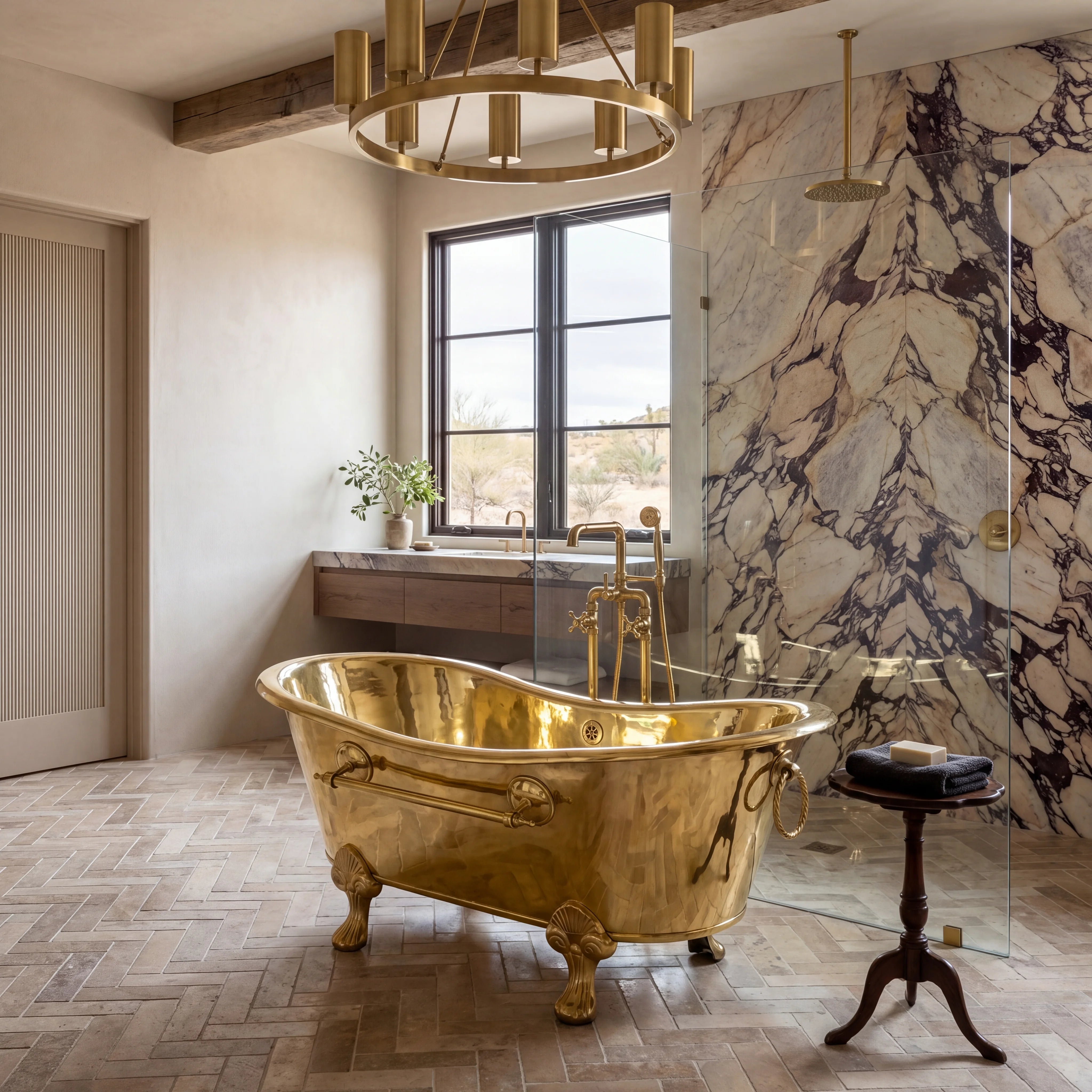 Brass Clawfoot Bathtub with Rope Handles