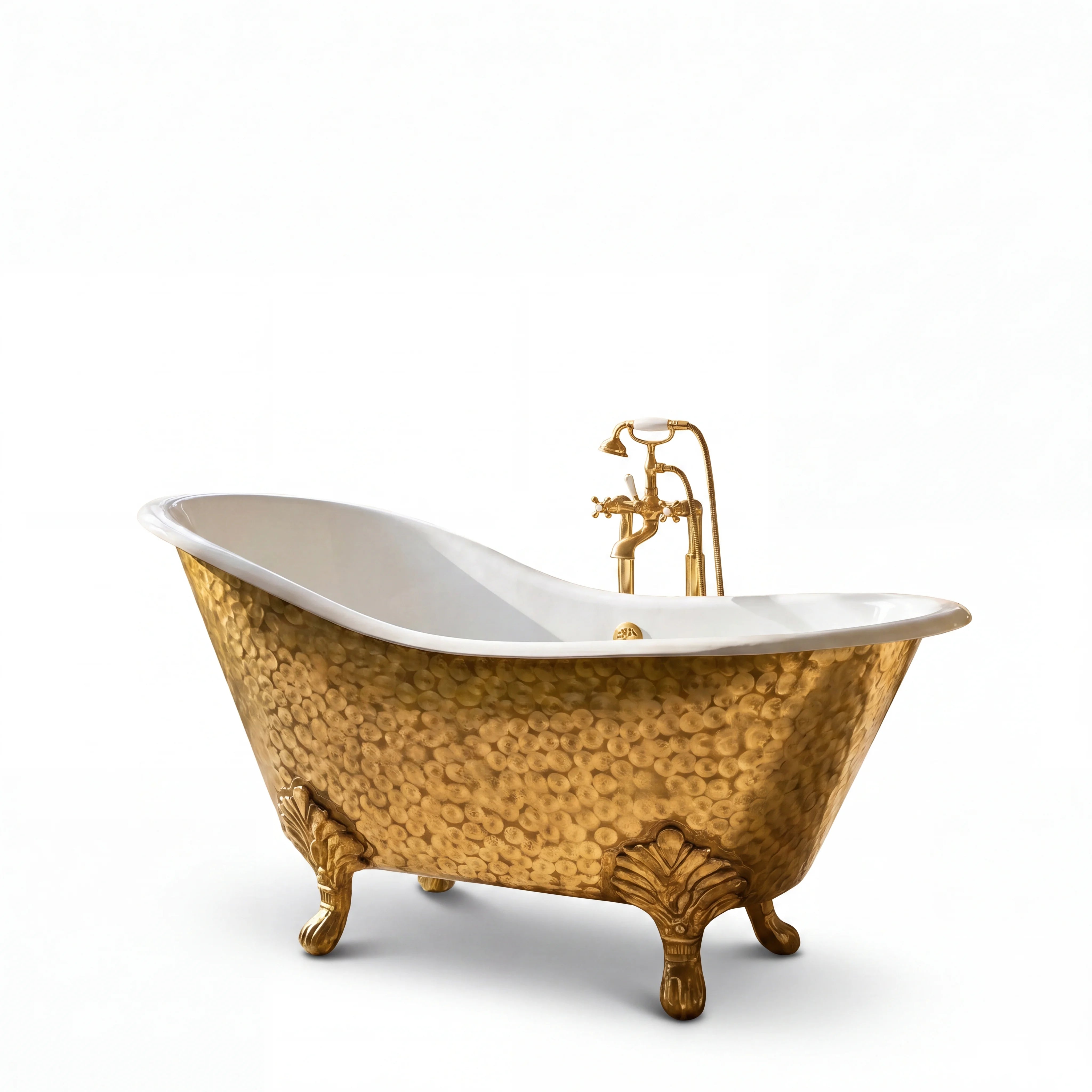 Brass Clawfoot Bathtub with White Interior