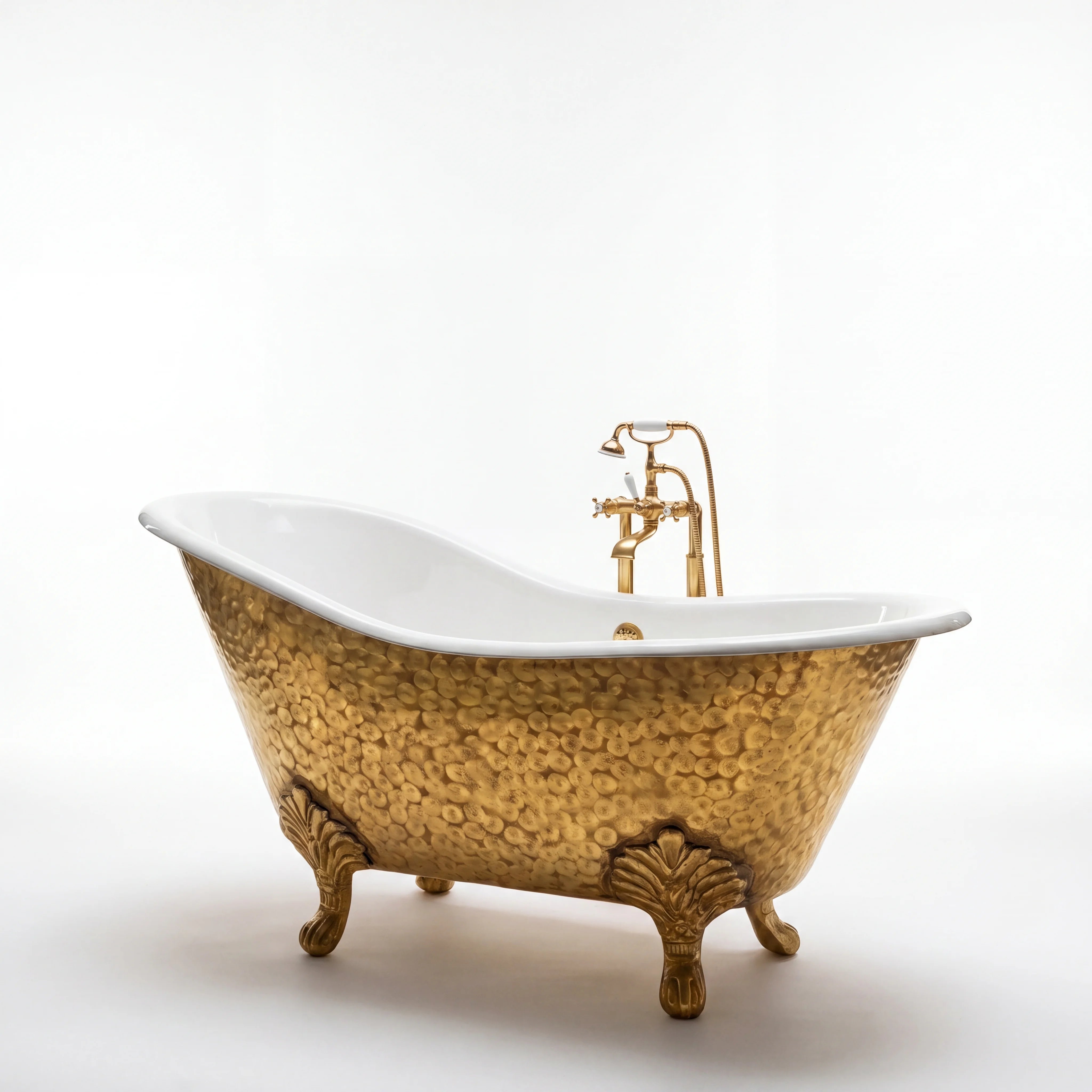 Brass Clawfoot Bathtub with White Interior