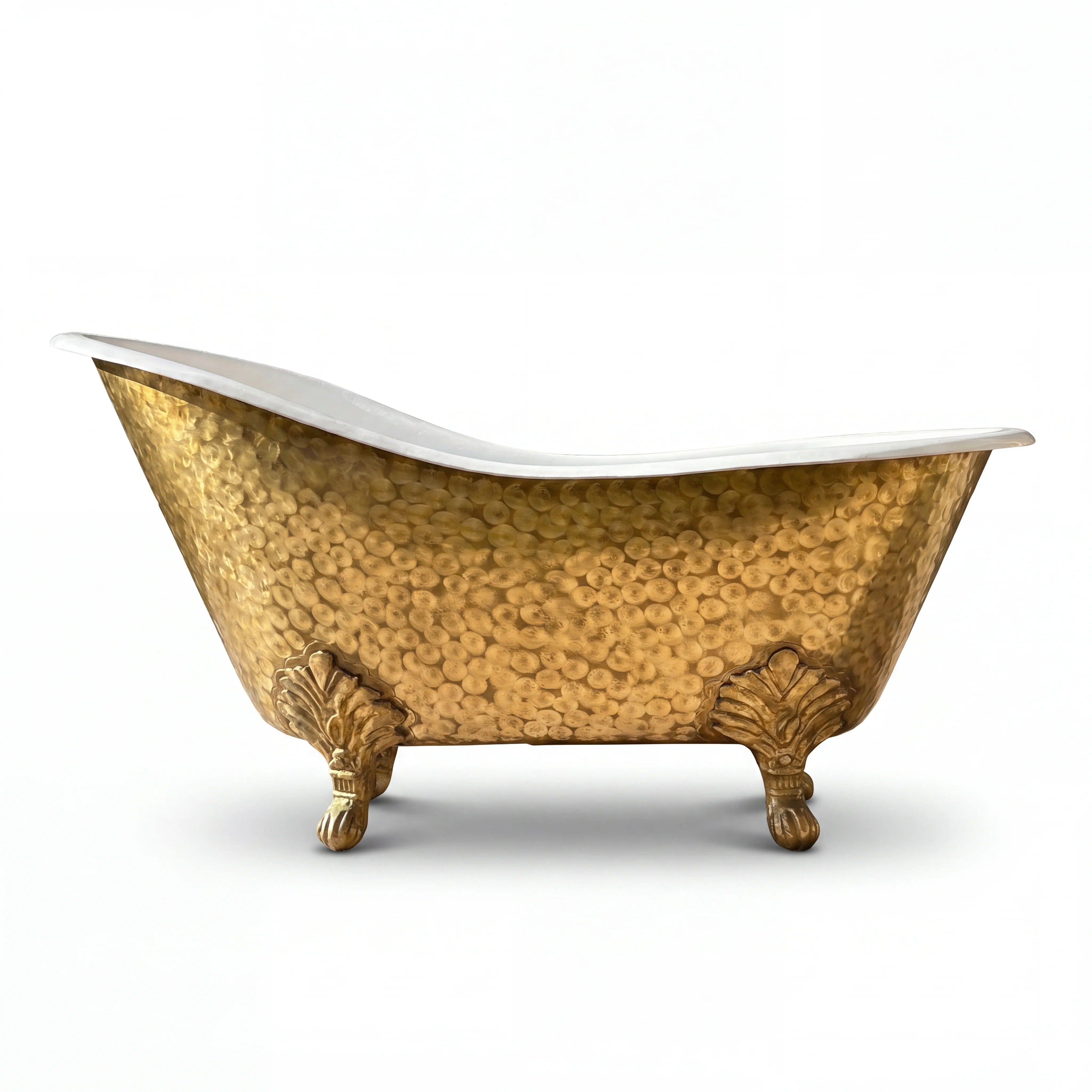 Brass Clawfoot Bathtub with White Interior