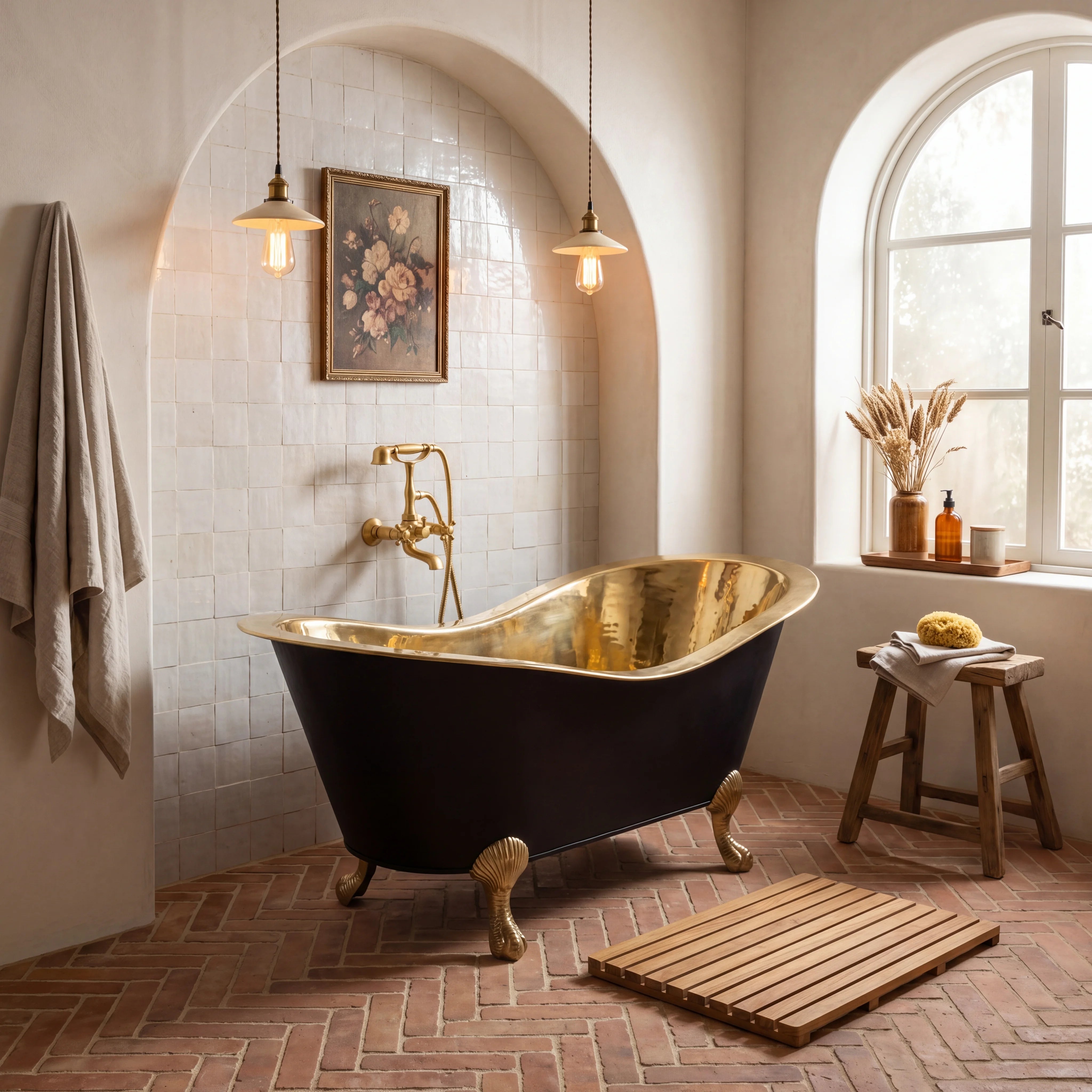 Brass Single Slipper Clawfoot Bathtub