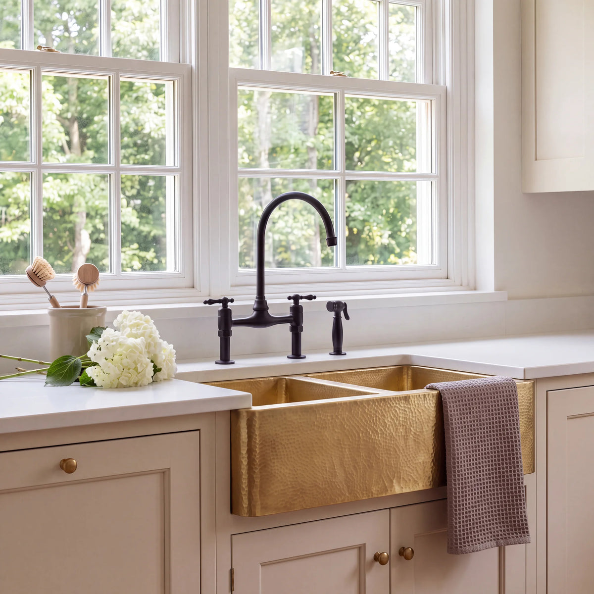 Doppio Double Bowl Brass Farmhouse Sink