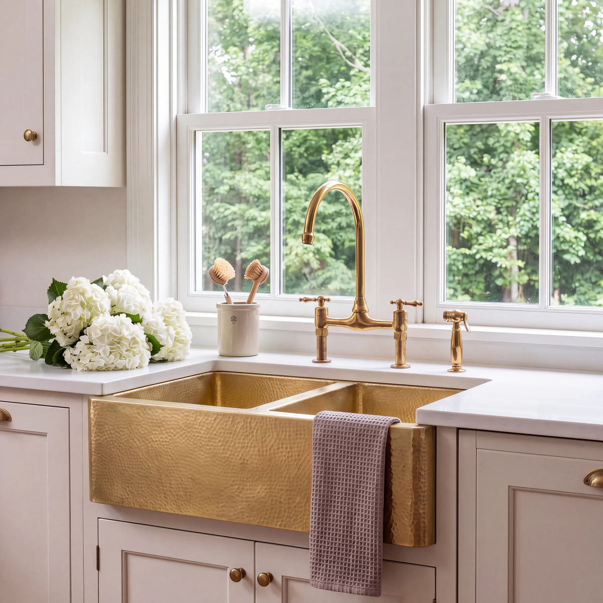 Doppio Double Bowl Brass Farmhouse Sink
