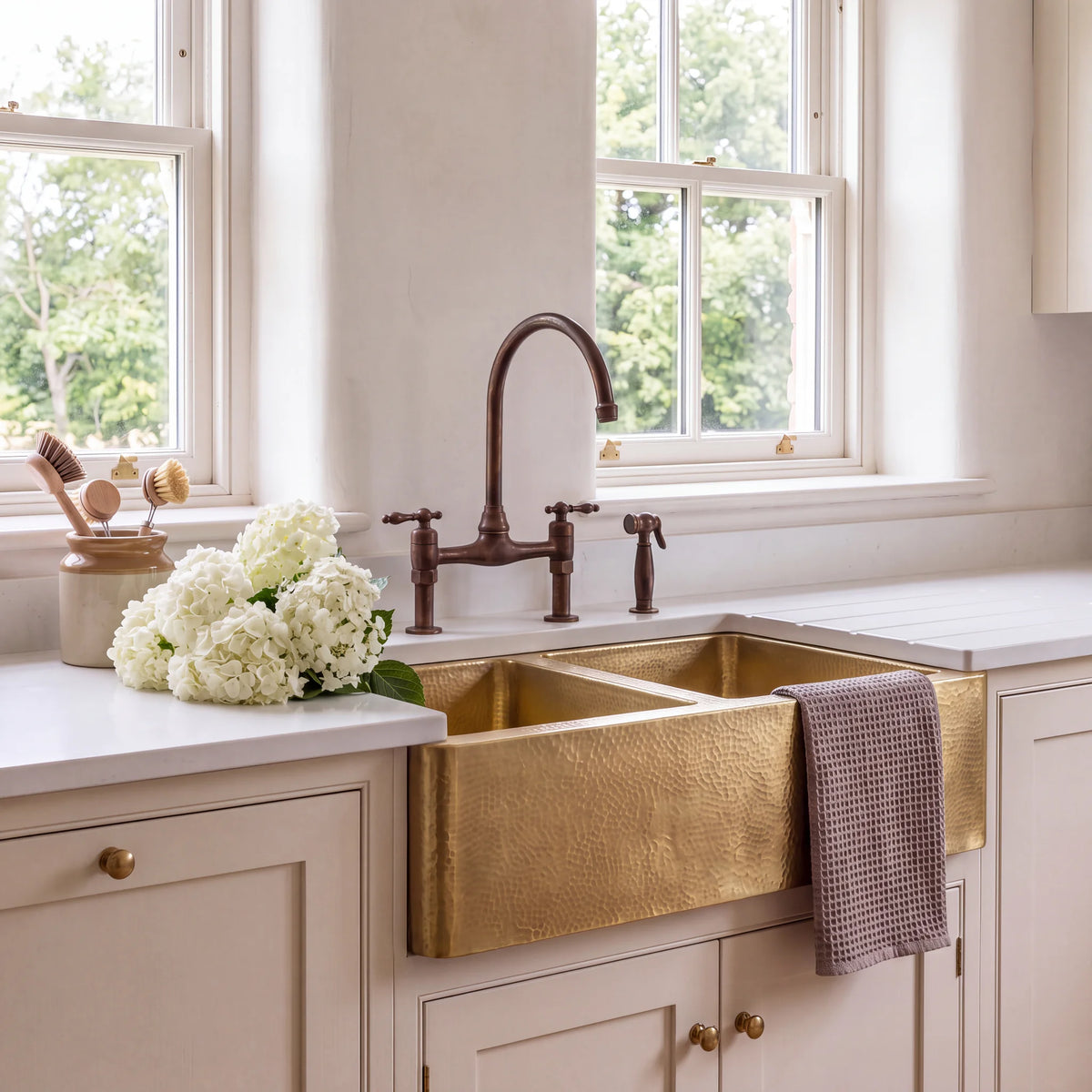 Doppio Double Bowl Brass Farmhouse Sink