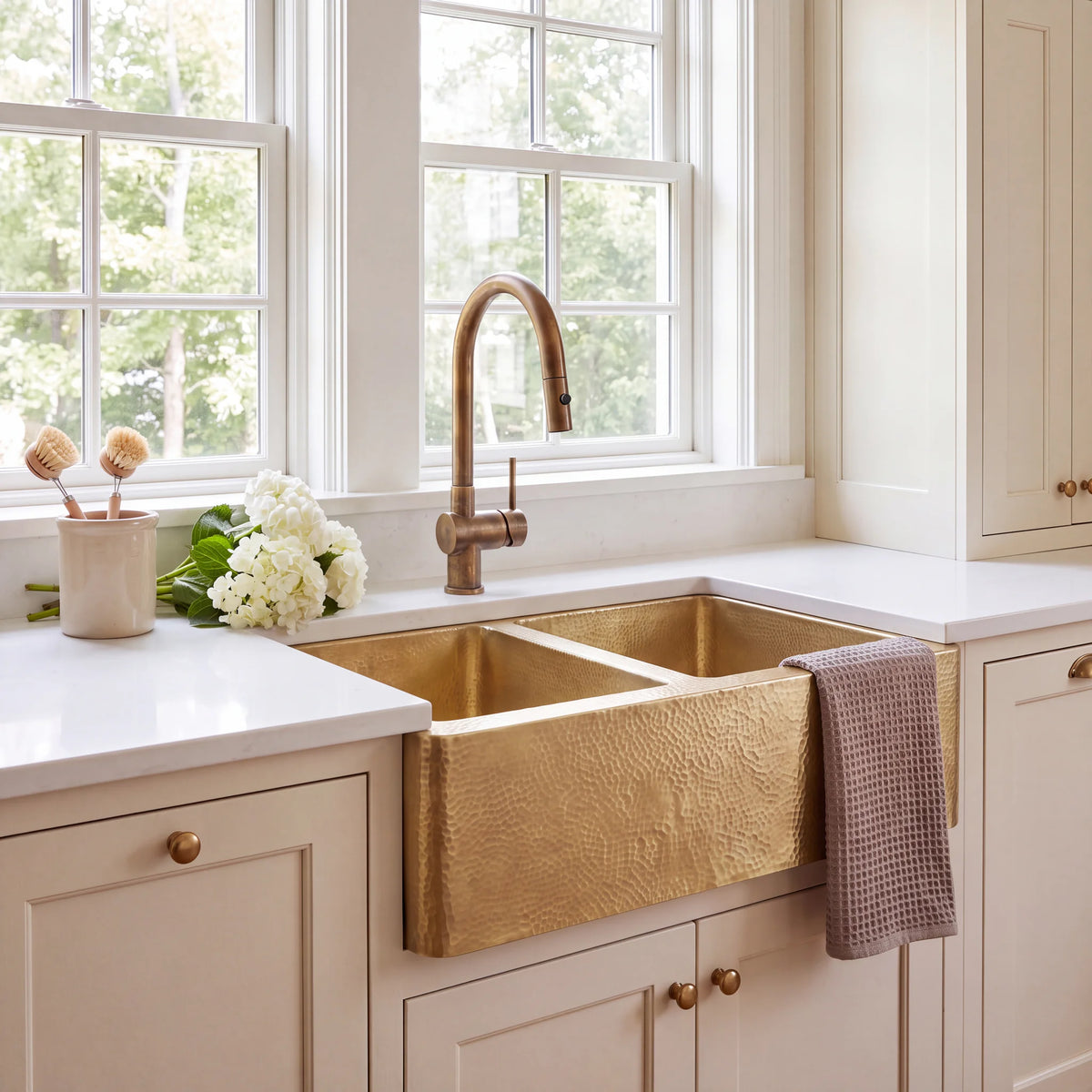 Doppio Double Bowl Brass Farmhouse Sink