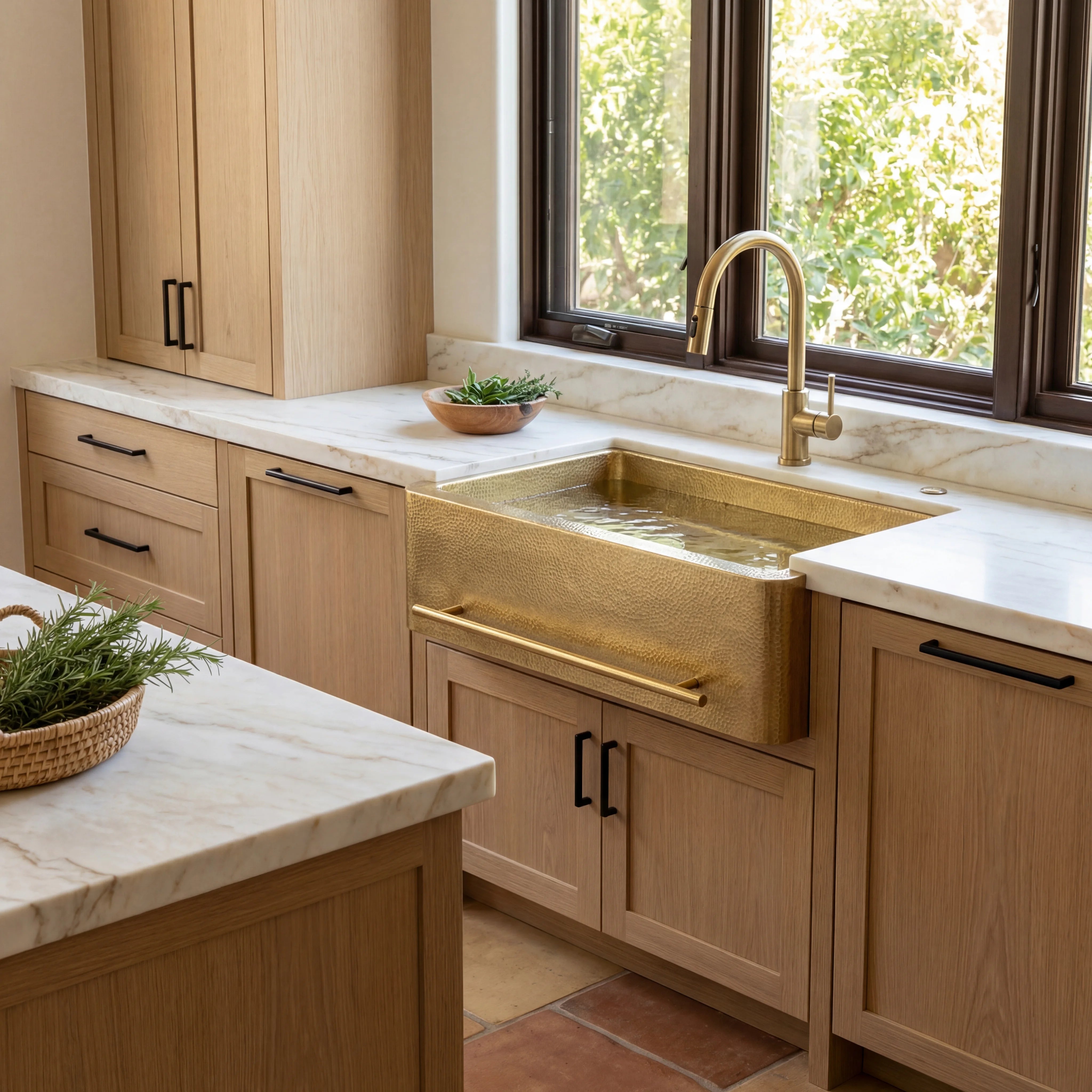 Brass Farmhouse Kitchen Sink with Towel Bar