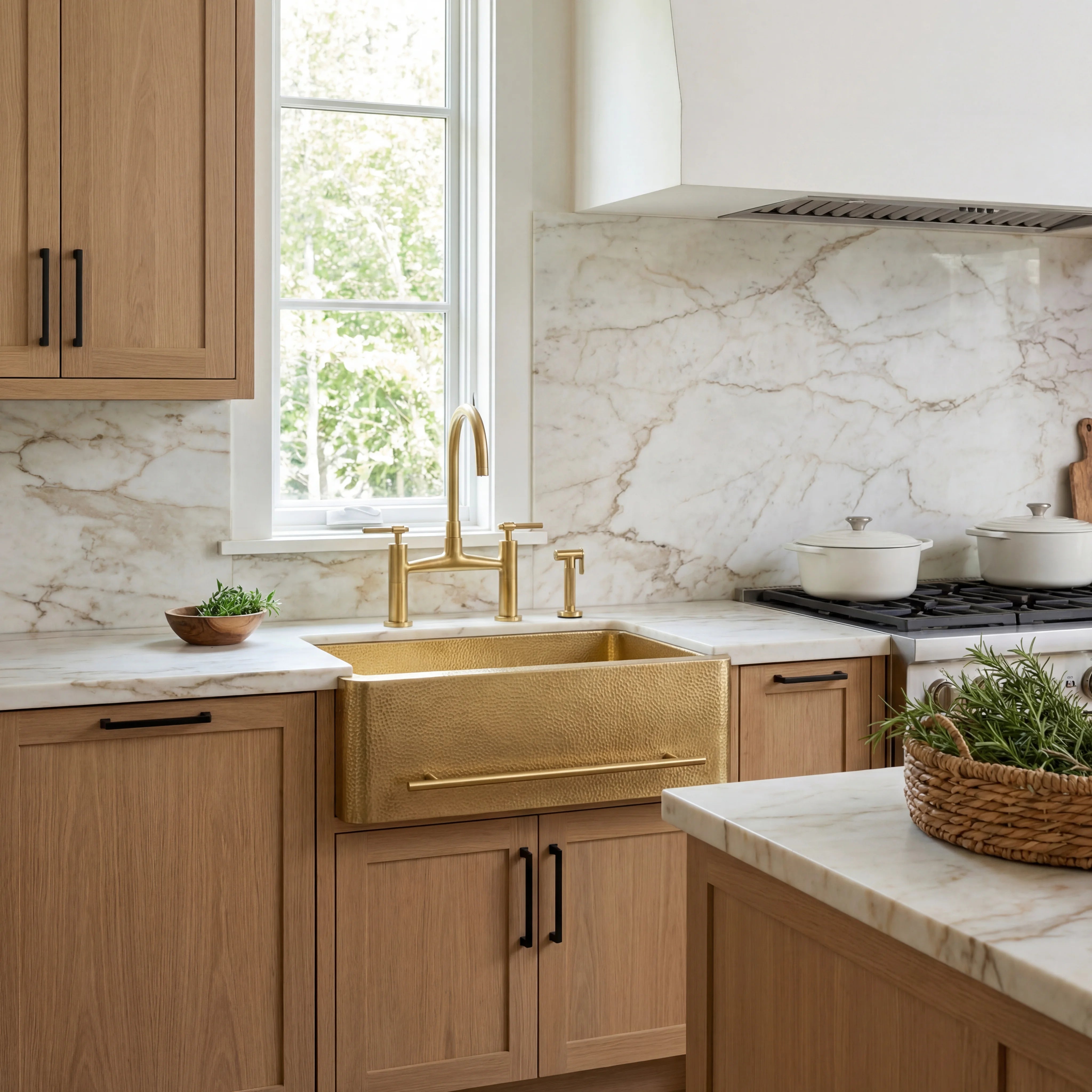 Brass Farmhouse Kitchen Sink with Towel Bar