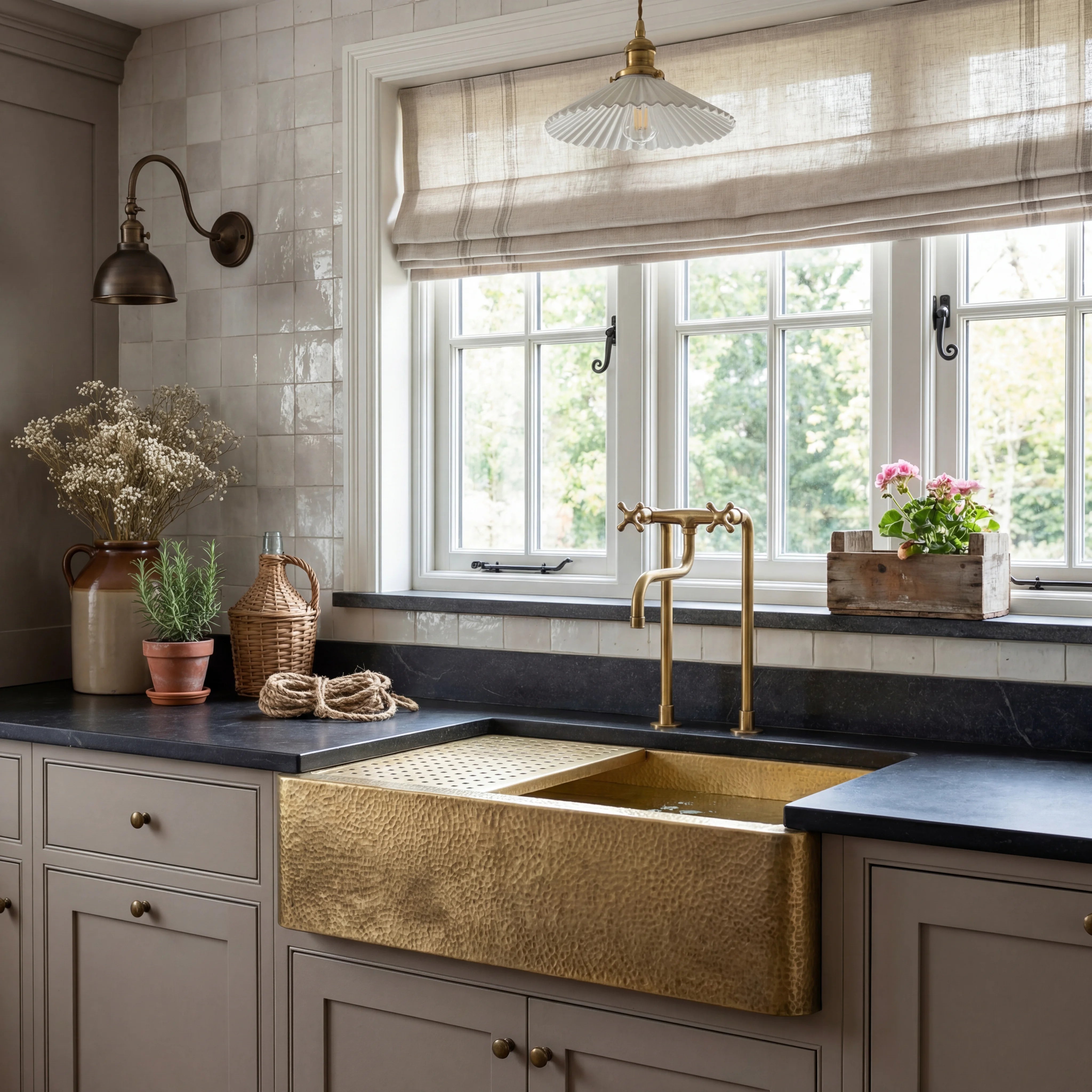Brass Farmhouse Kitchen Sink with Draining Board