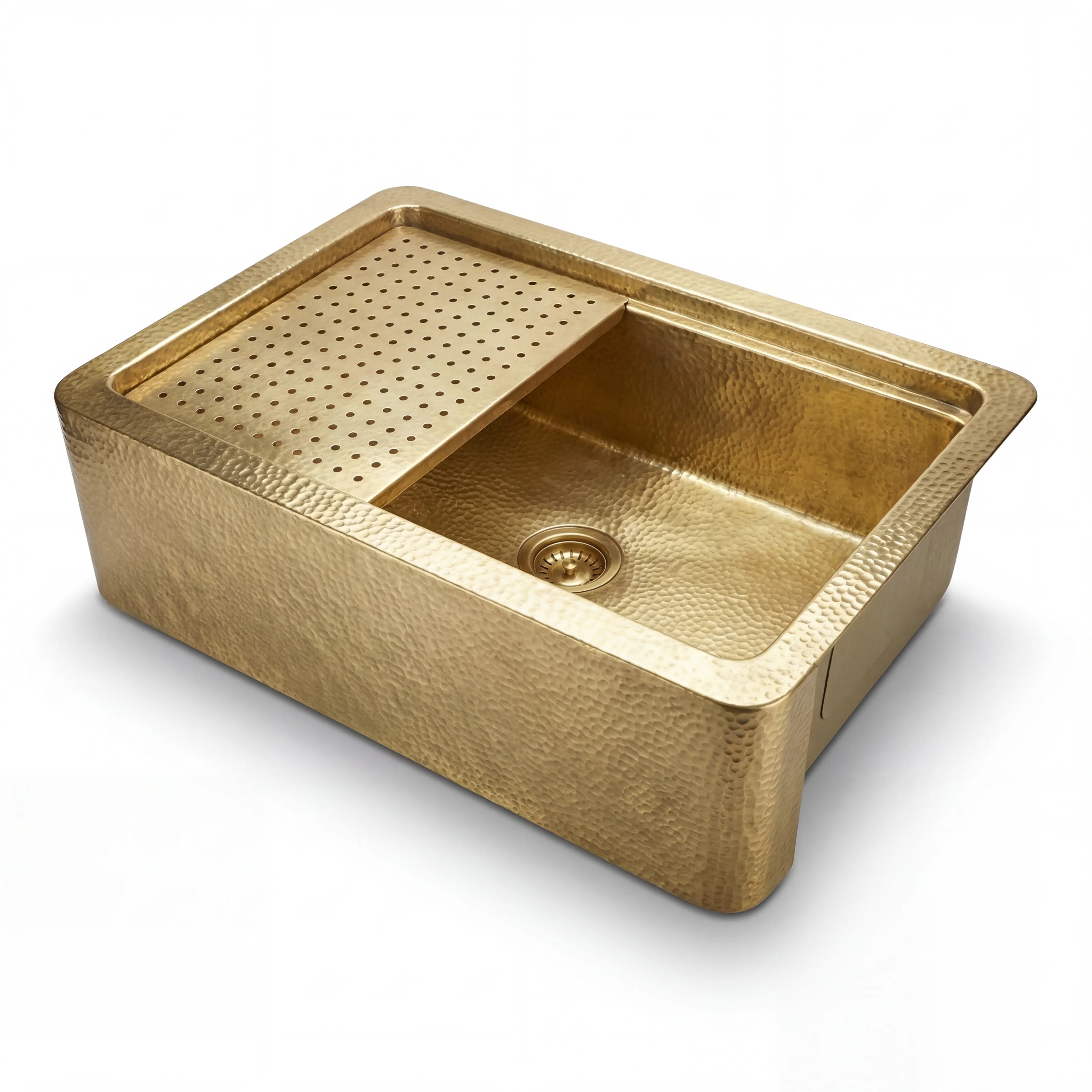 Fregadero de cocina de latón tipo granja con escurridor