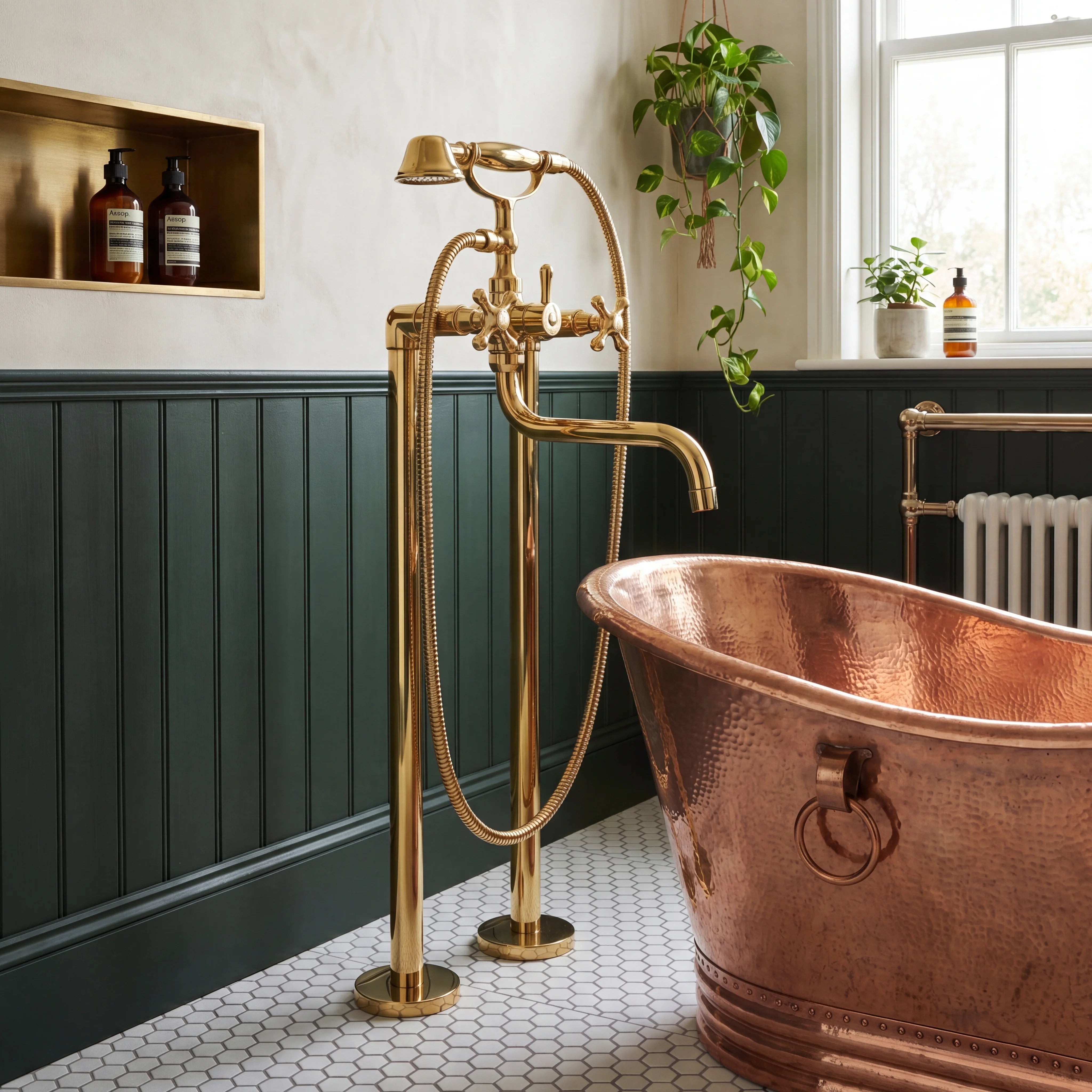 Leva Brass Floor Mounted Tub Filler