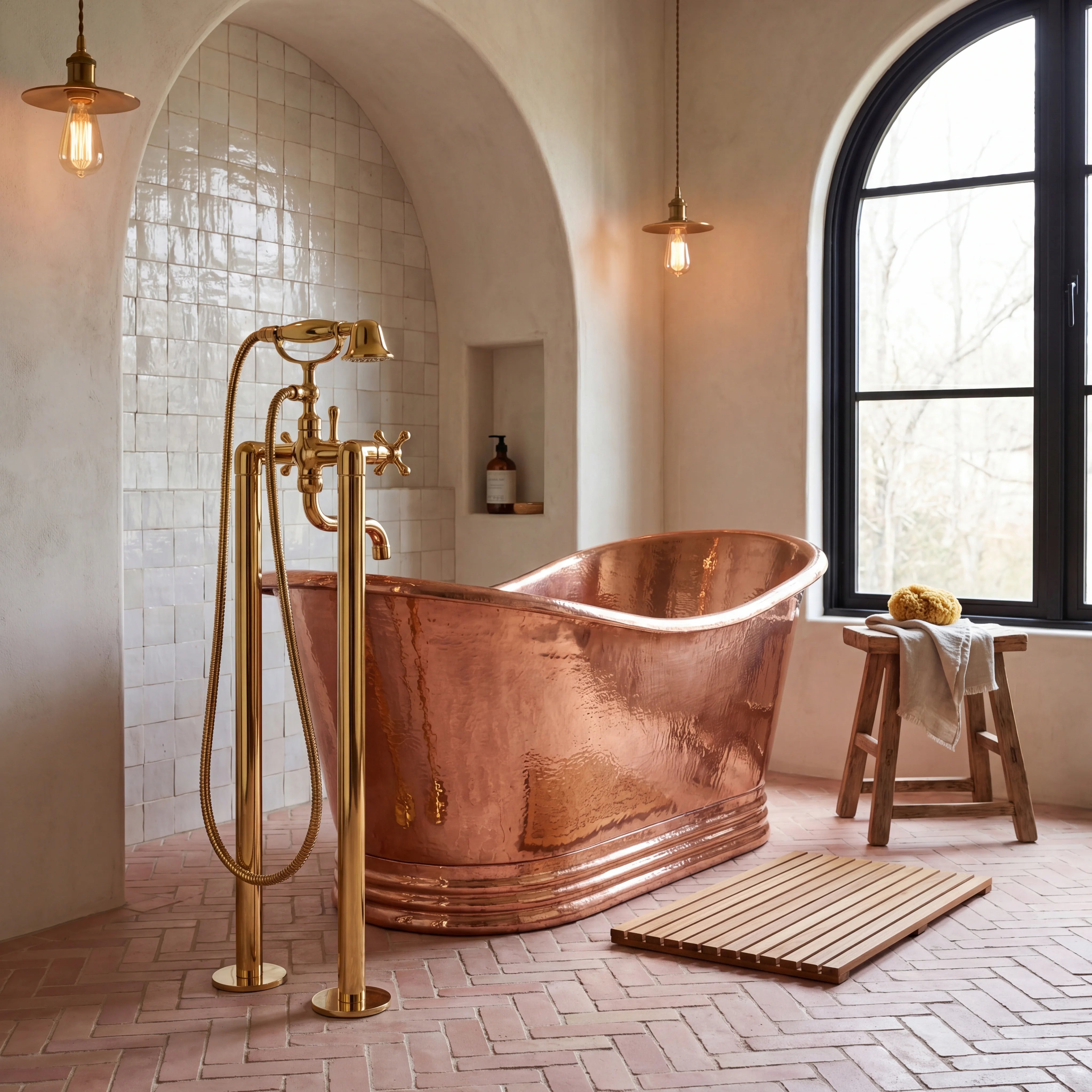 Leva Brass Floor Mounted Tub Filler