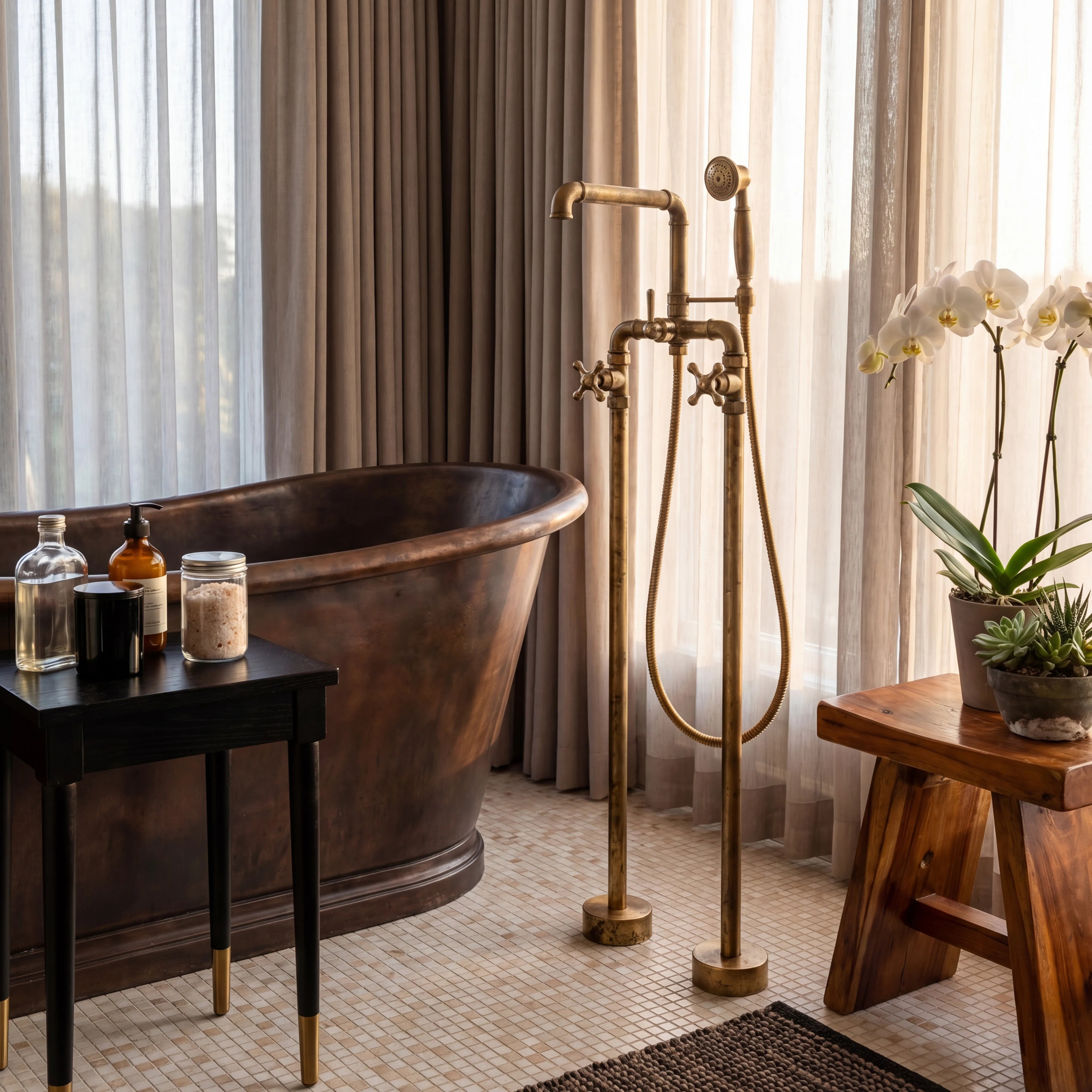 Pipe Brass Floor Mounted Tub Filler
