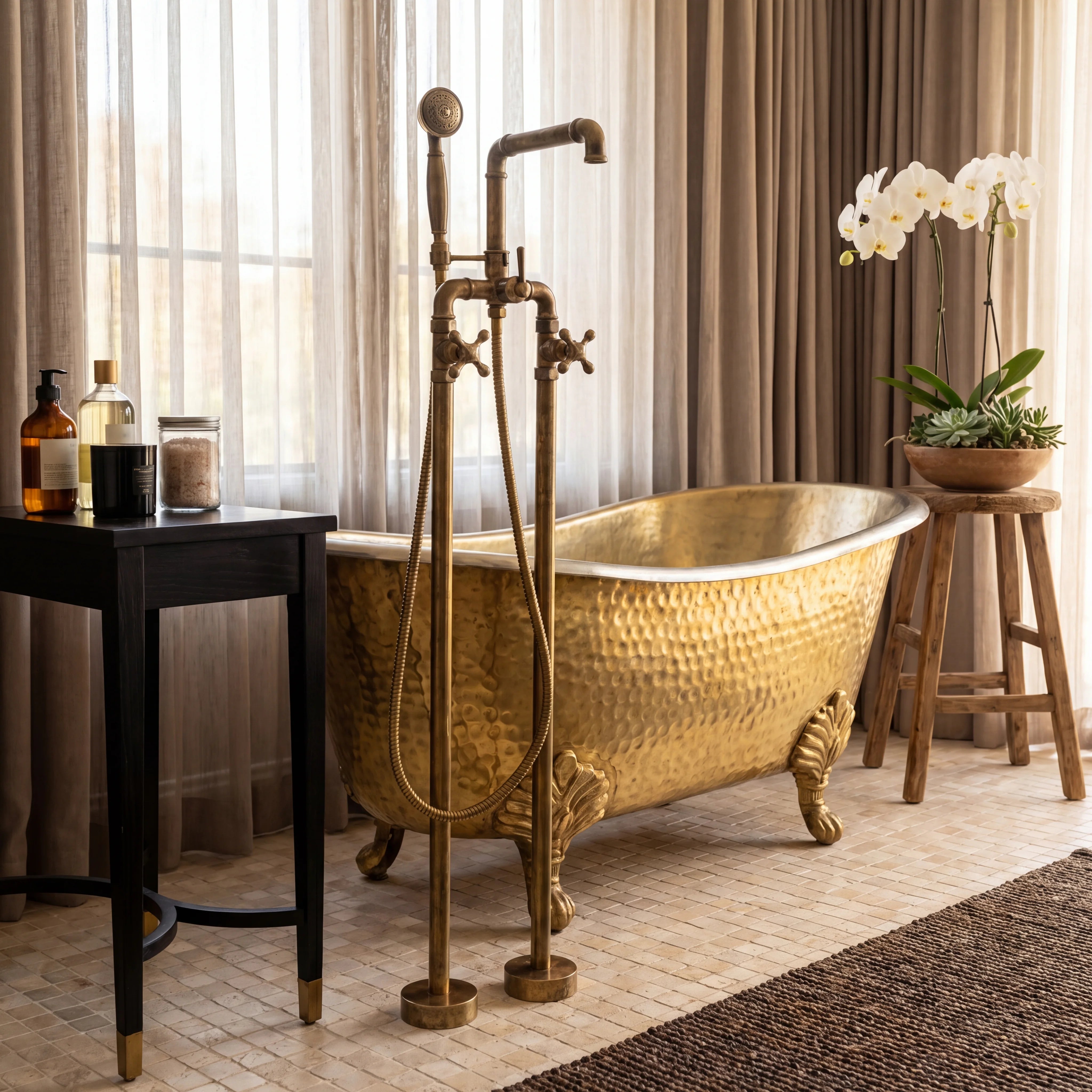 Pipe Brass Floor Mounted Tub Filler
