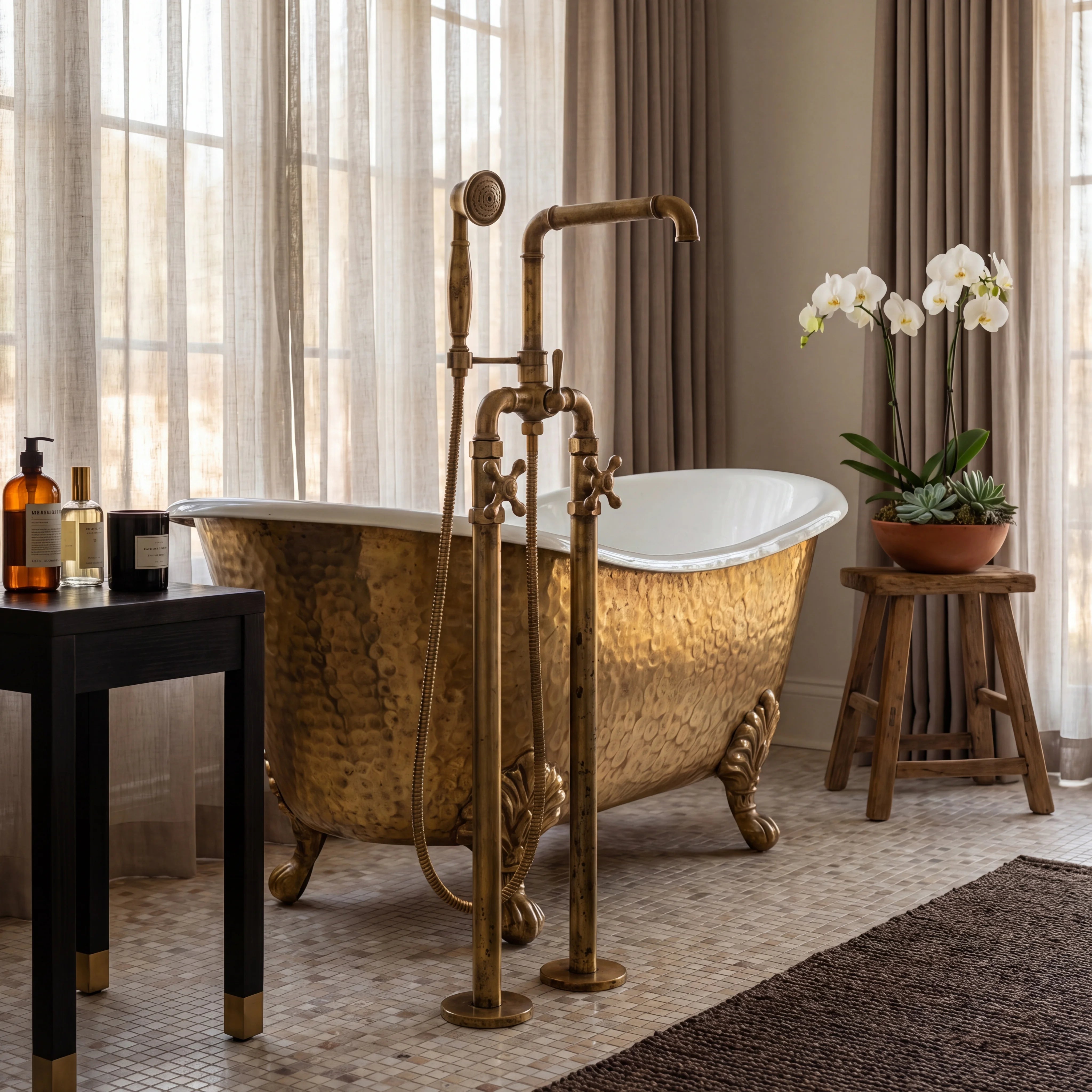 Pipe Brass Floor Mounted Tub Filler
