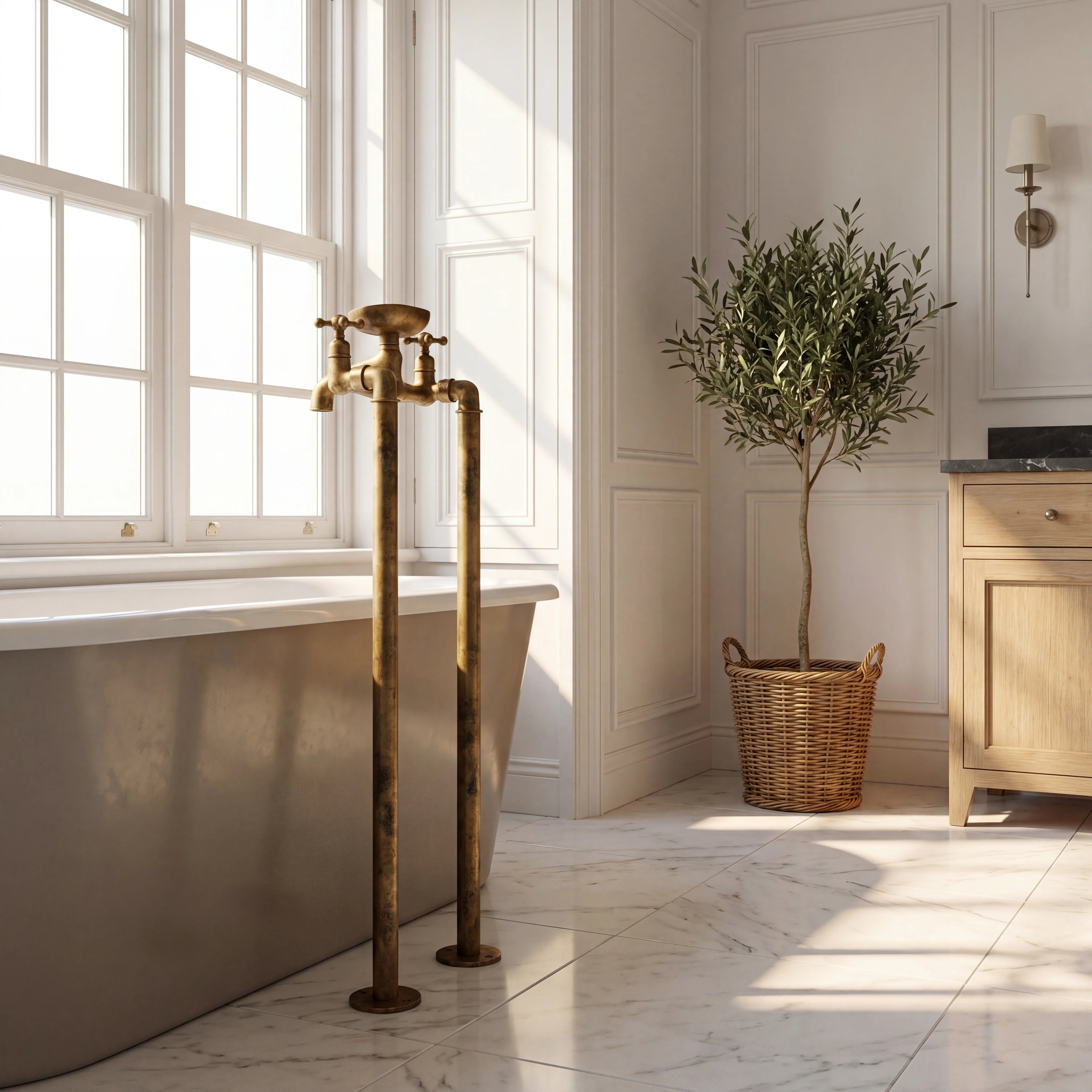 Savon Brass Floor Mounted Tub Filler with Soap Dish