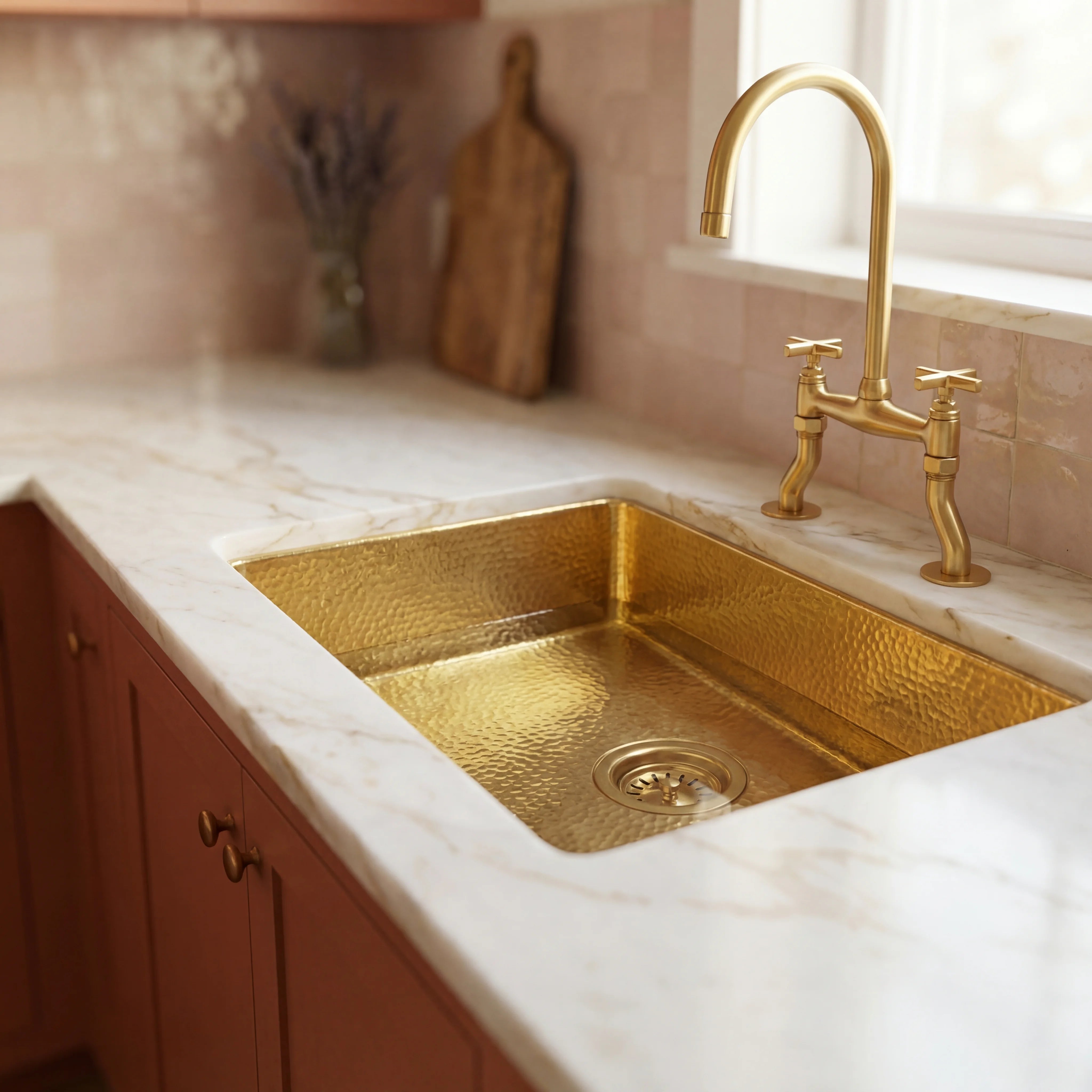 Brass Undermount Kitchen Sink with Wide Ledge