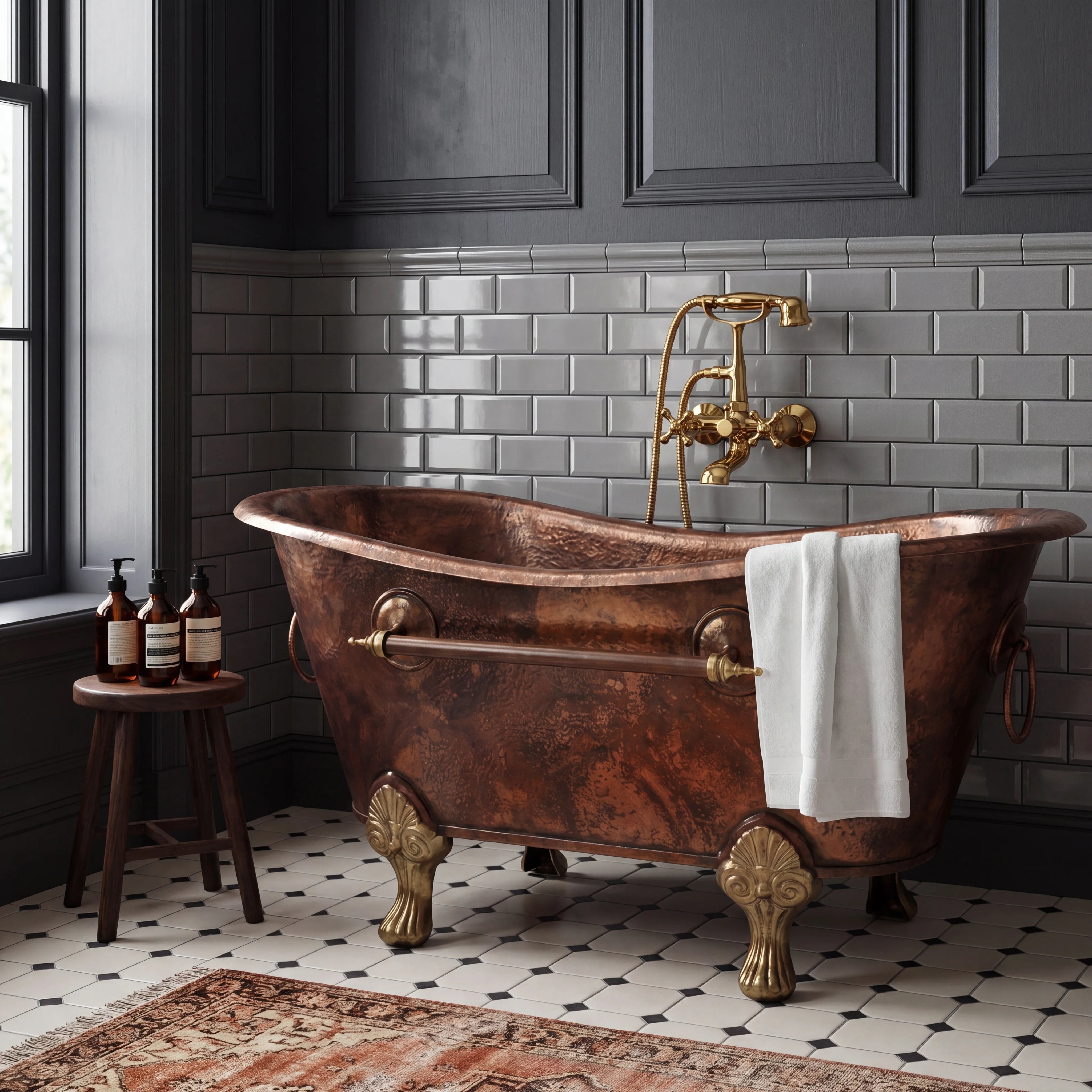 Brass Wall Mounted Tub Filler with Telephone Handshower