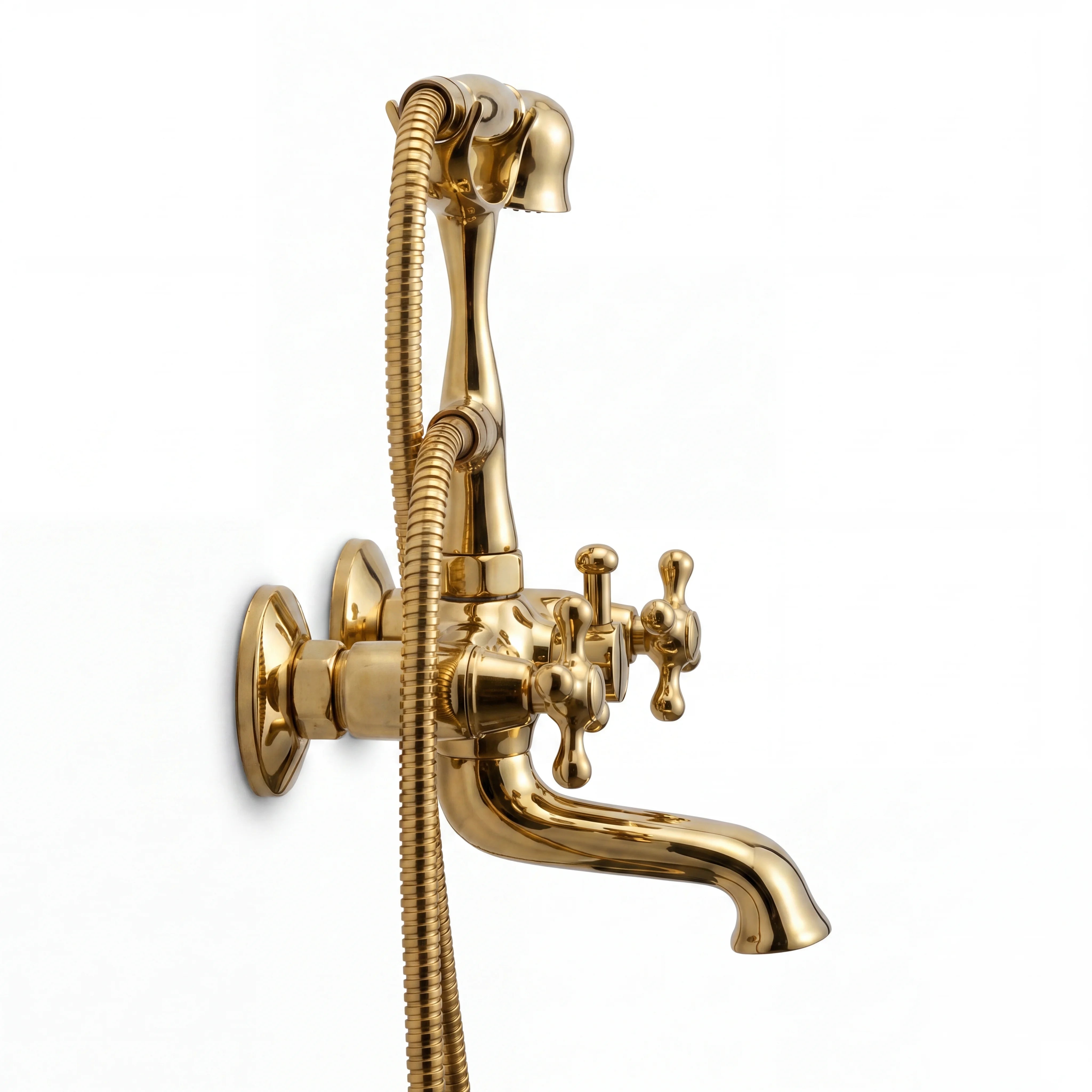 Brass Wall Mounted Tub Filler with Telephone Handshower