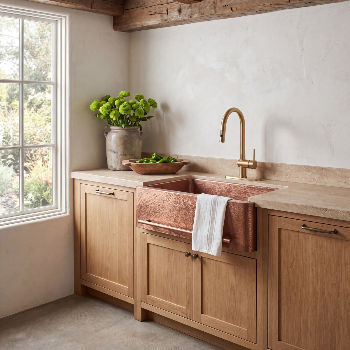 Rosa Copper Apron Sink with Towel Bar