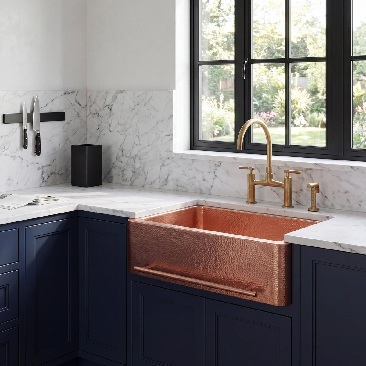 Rosa Copper Apron Sink with Towel Bar