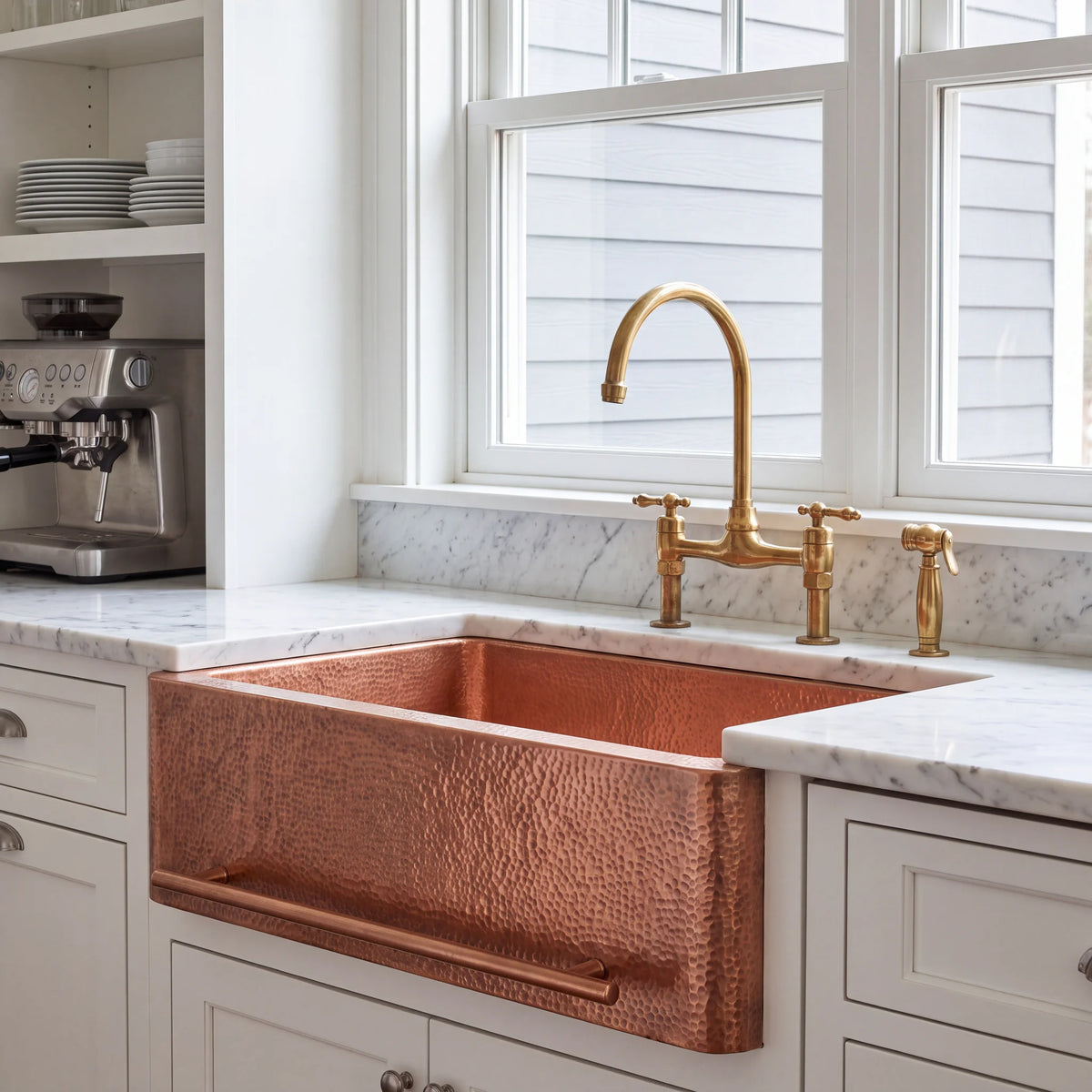 Rosa Copper Apron Sink with Towel Bar