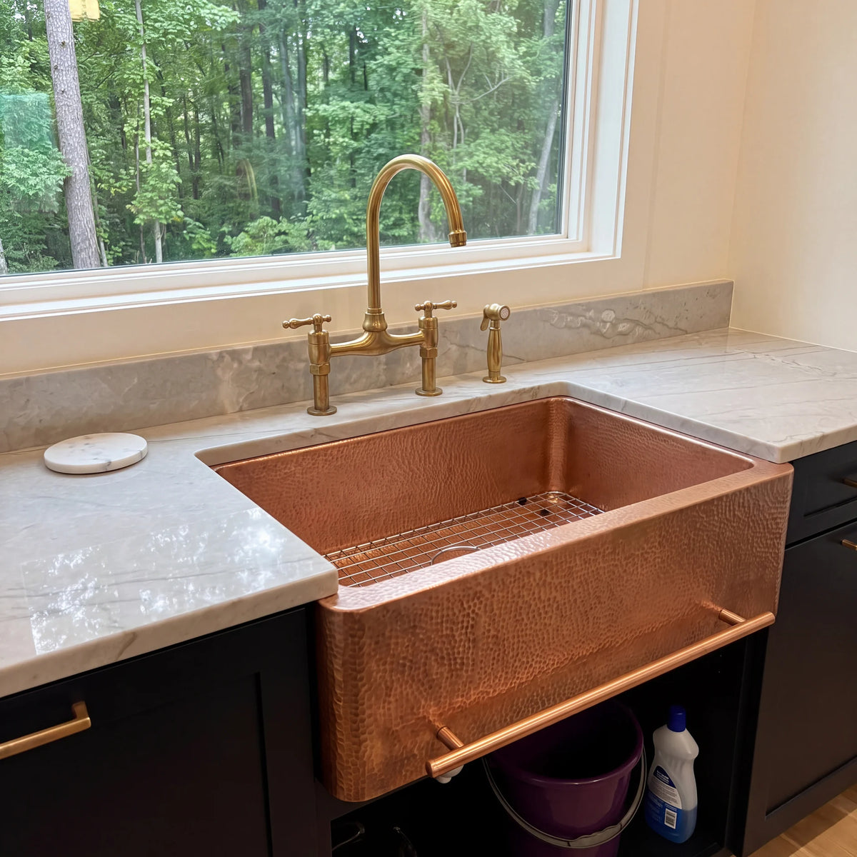 Rosa Copper Apron Sink with Towel Bar