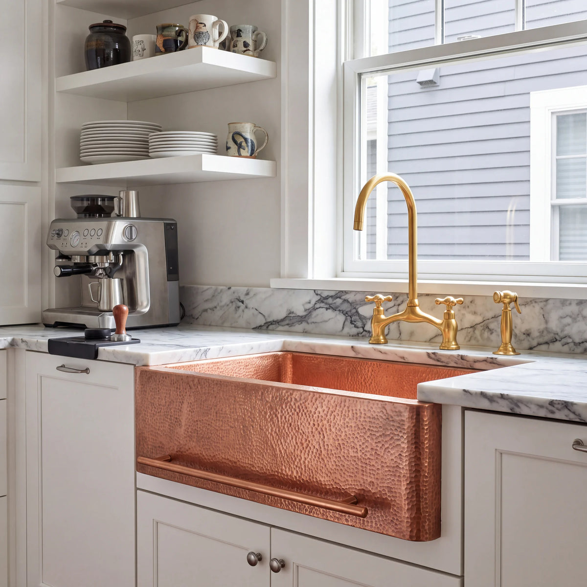 Rosa Copper Apron Sink with Towel Bar