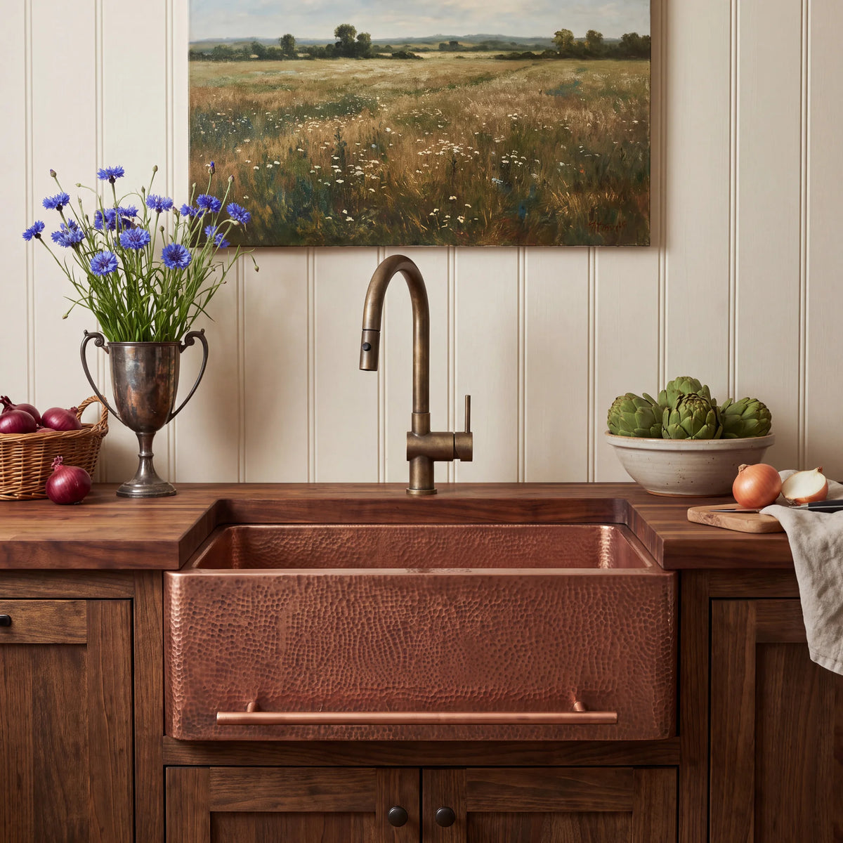Rosa Copper Apron Sink with Towel Bar
