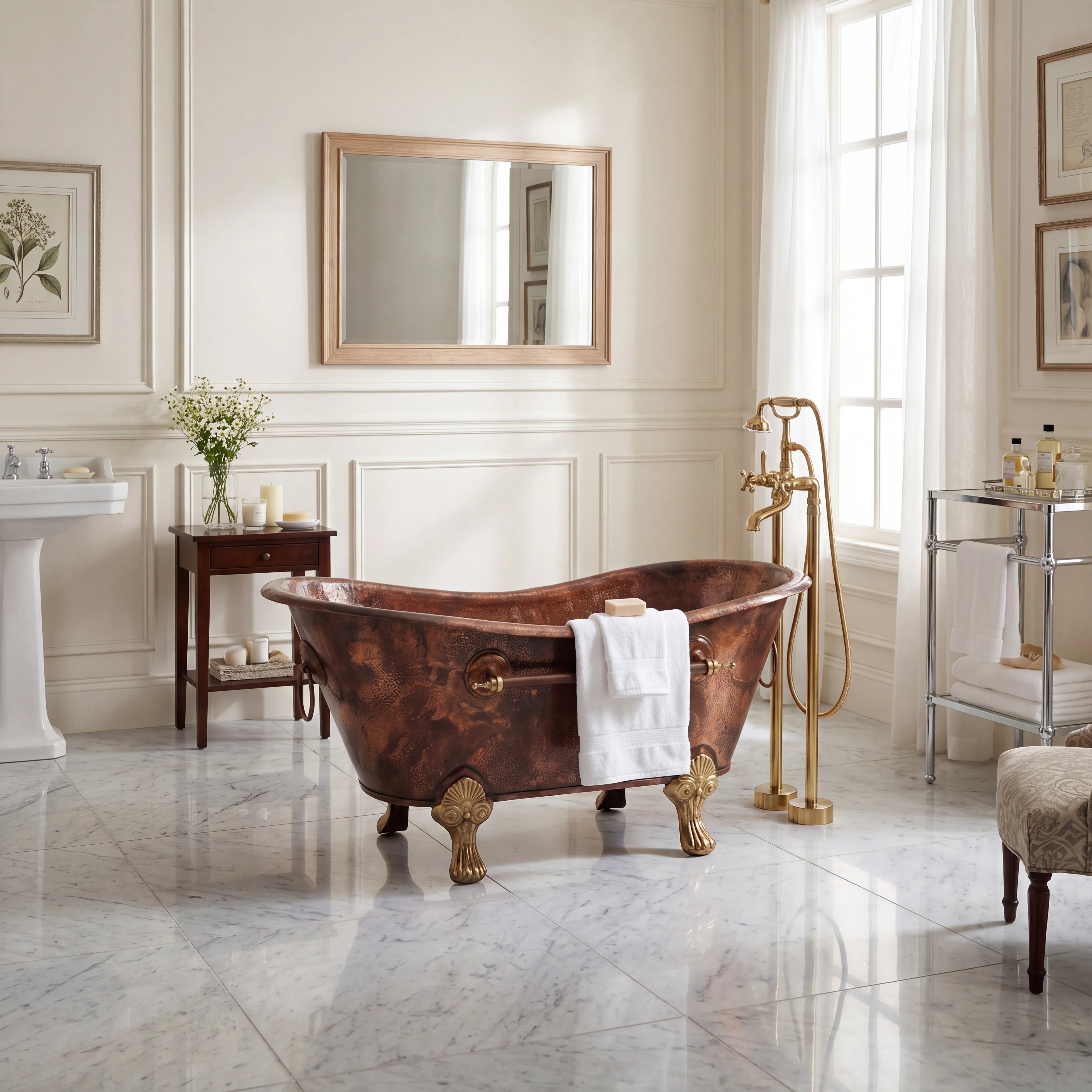 Bañera con patas de garra de cobre Ignis