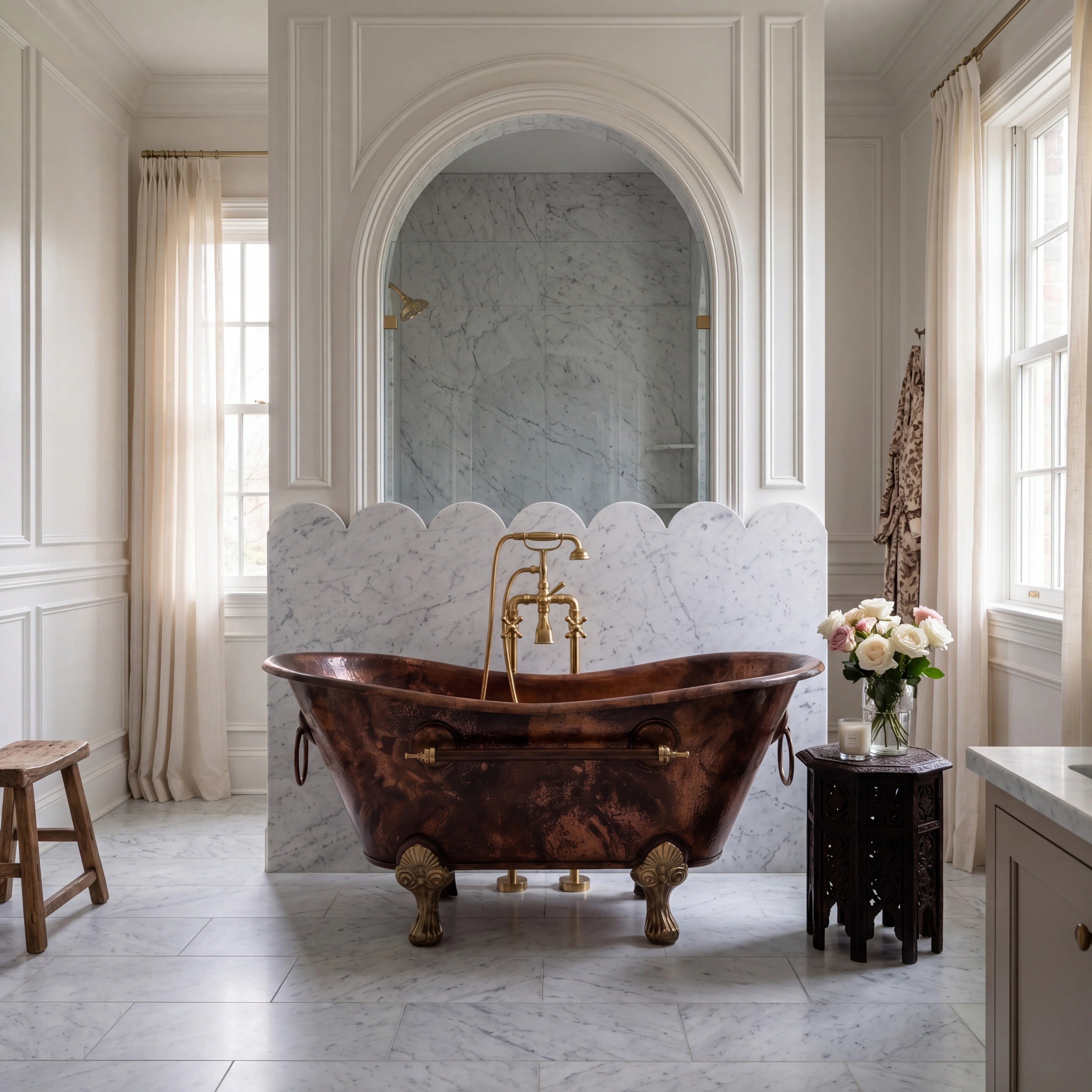 Bañera con patas de garra de cobre Ignis