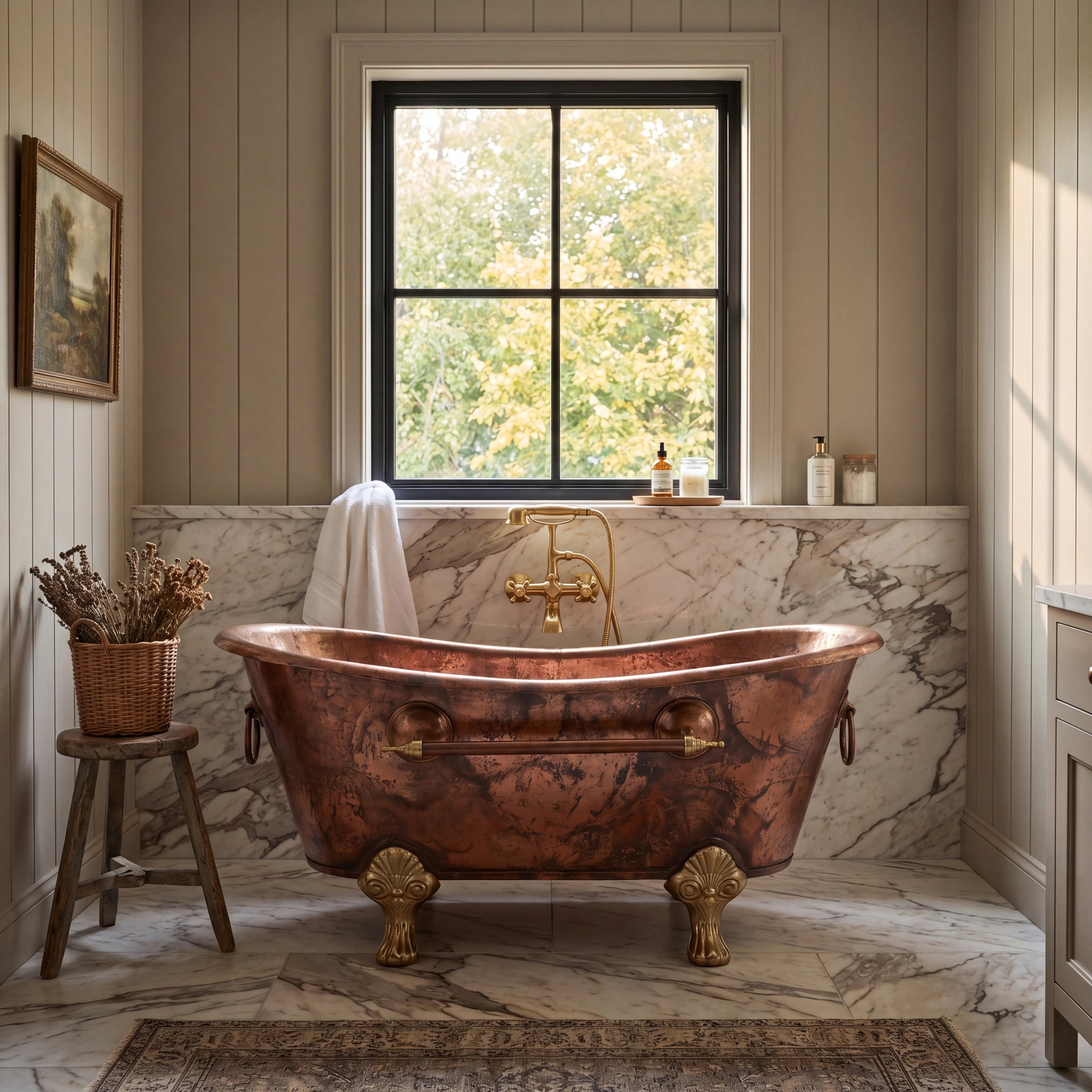 Bañera con patas de cobre
